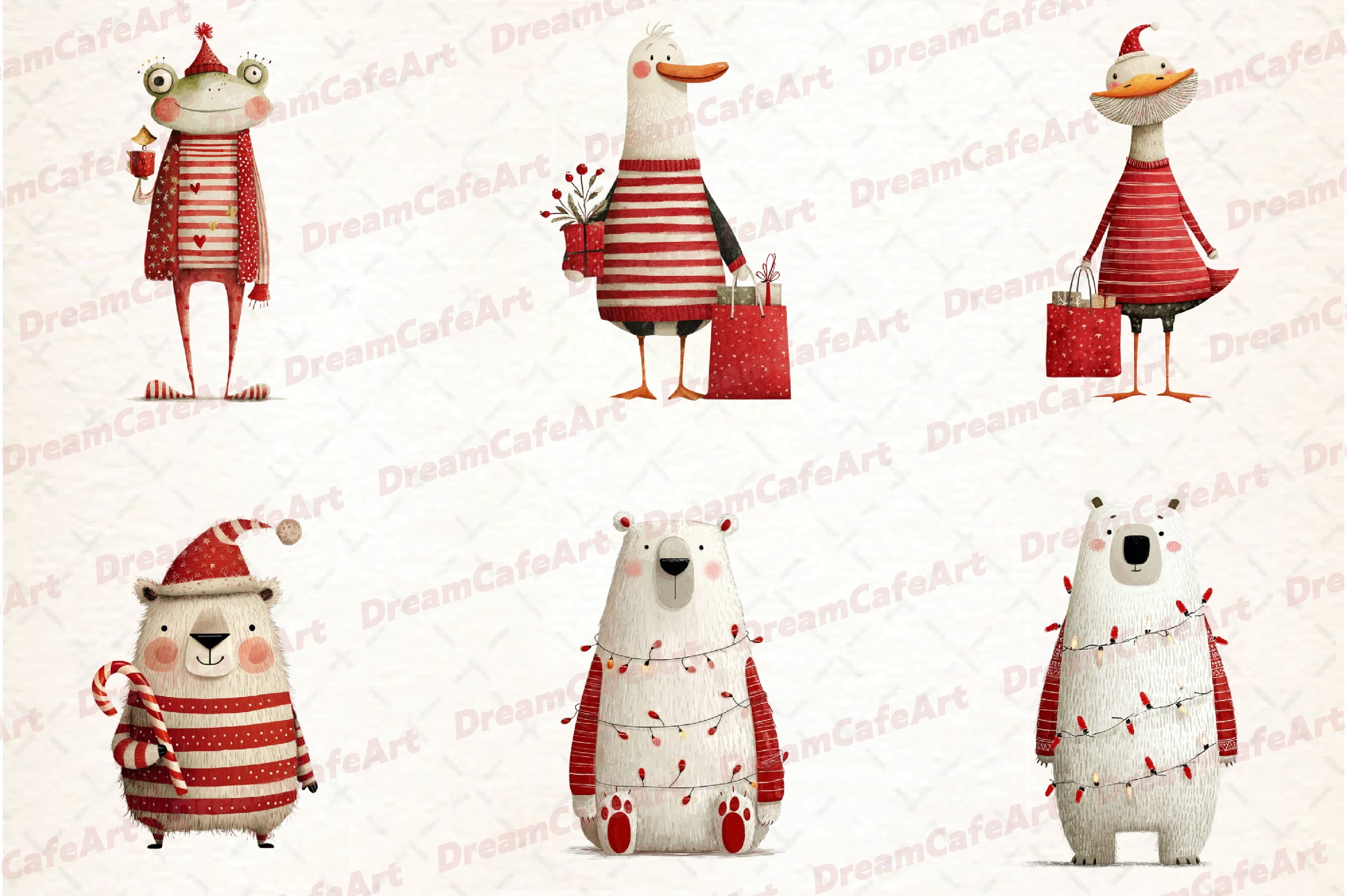 Funny Christmas Animals Clipart Bundle