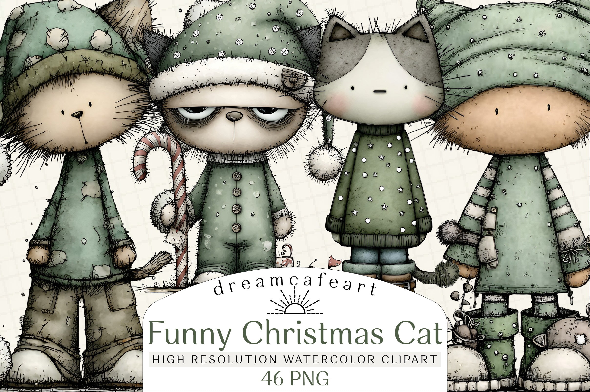 Funny Christmas Cat Clipart Bundle