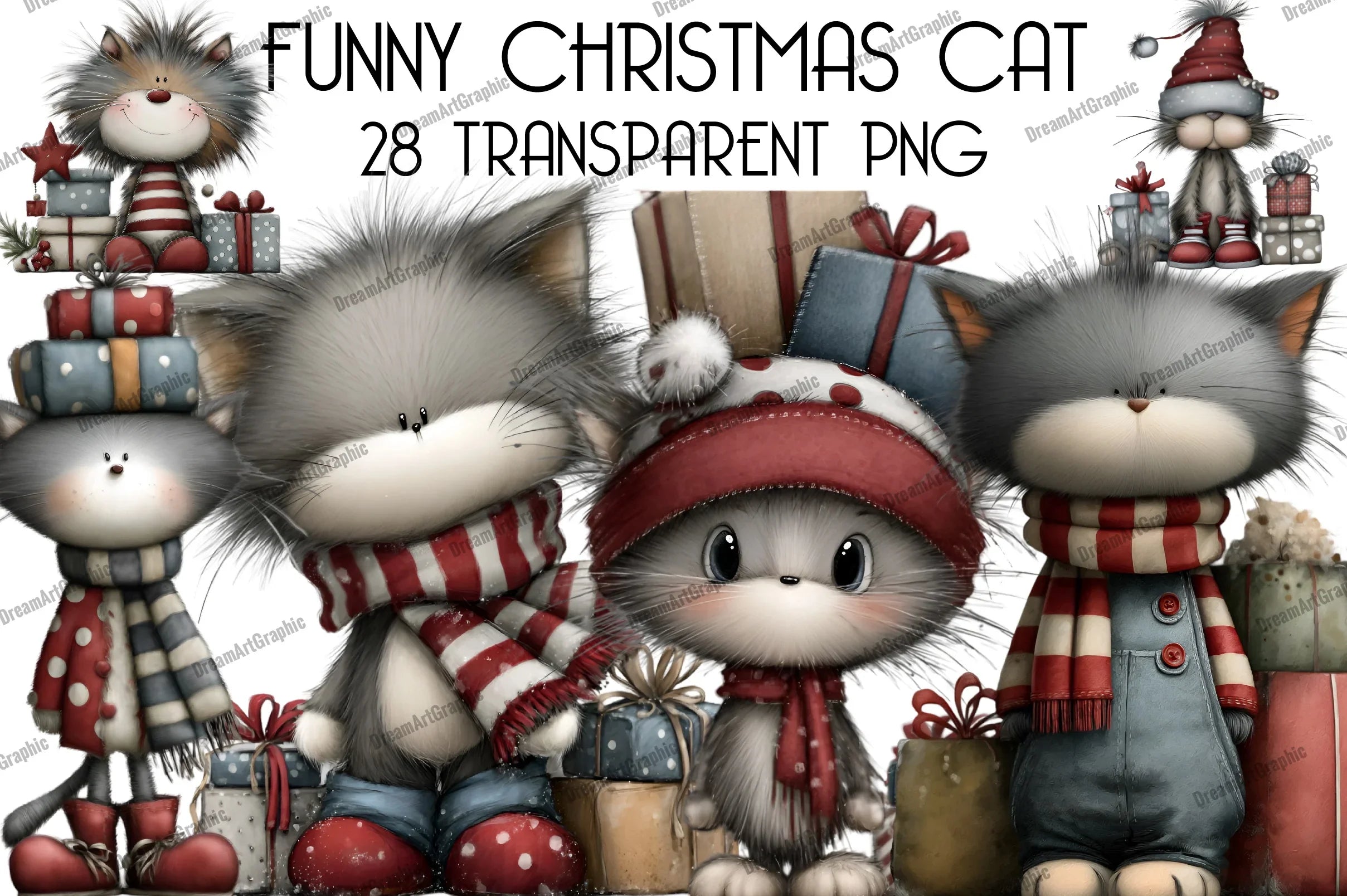 Funny Christmas Cat Clipart Bundle - CraftNest - Digital Crafting and Art