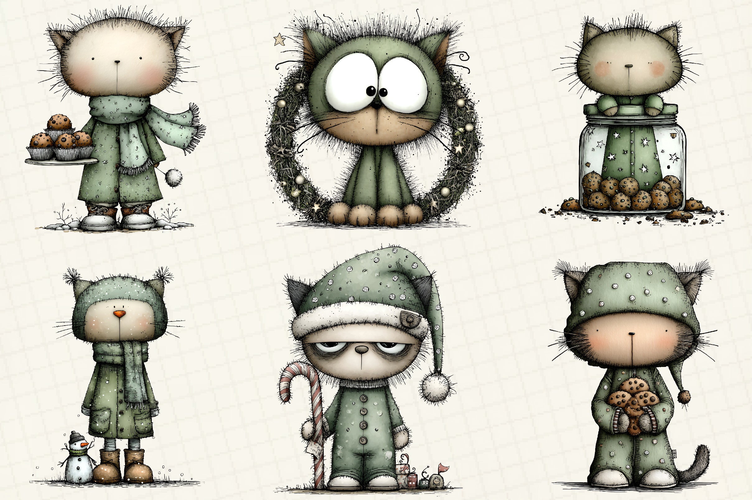 Funny Christmas Cat Clipart Bundle