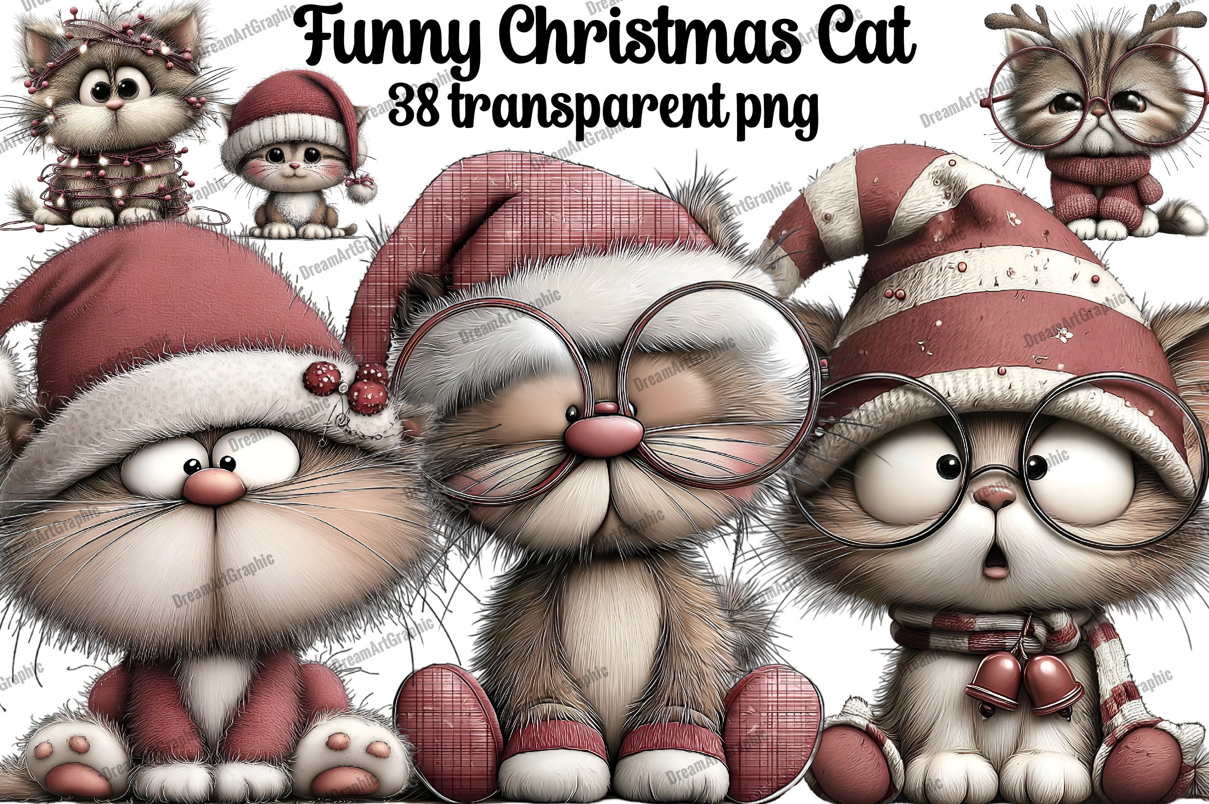 Funny Christmas Cats Clipart Bundle
