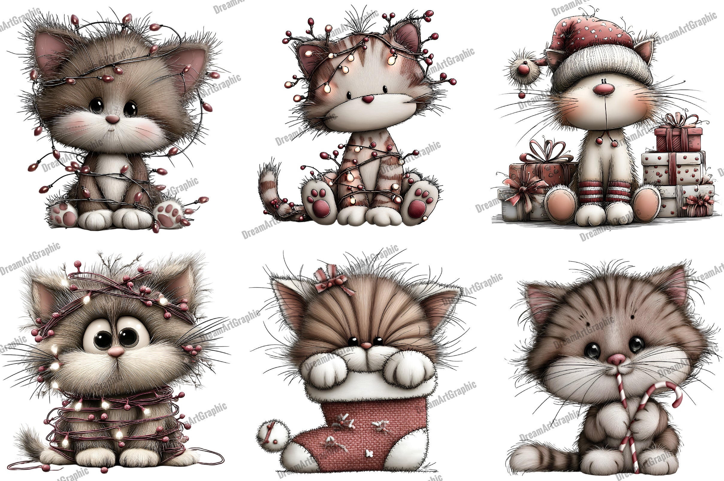 Funny Christmas Cats Clipart Bundle