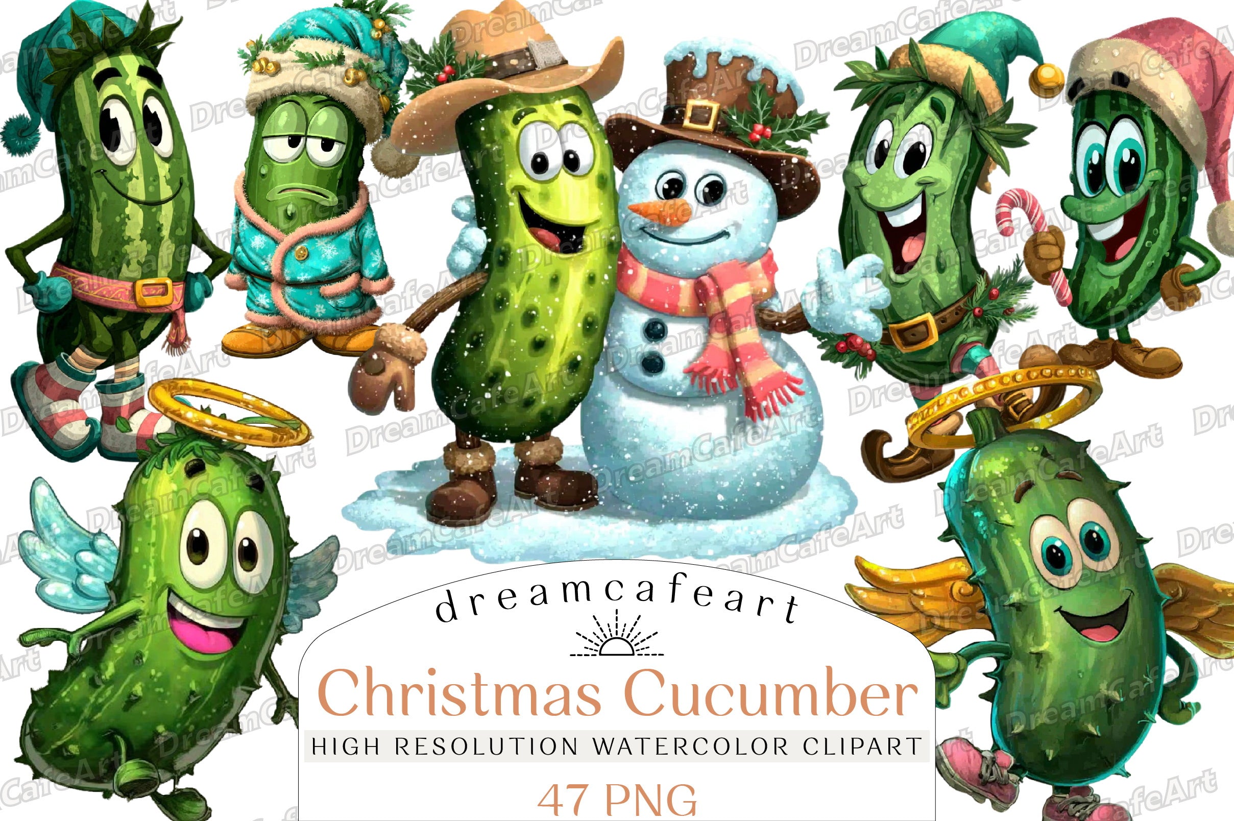 Funny Christmas Cucumber Clipart Bundle