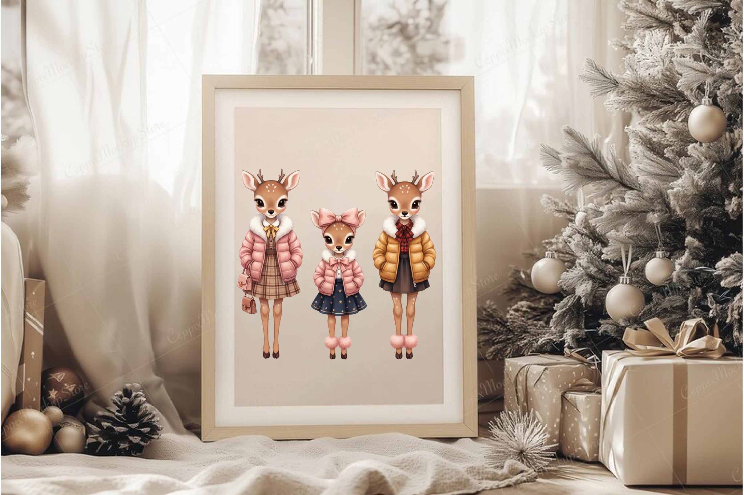 Funny Christmas Deer Clipart Bundle