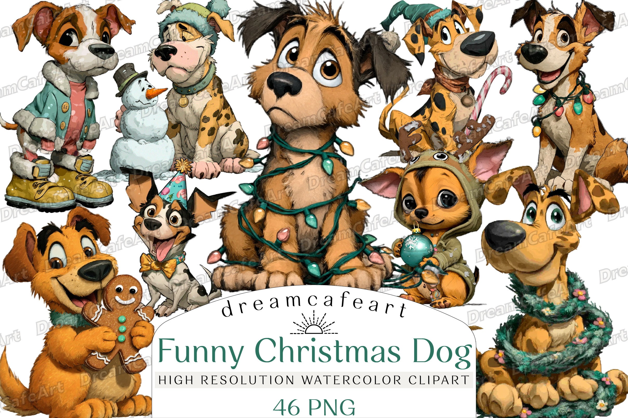 Funny Christmas Dog Clipart Bundle
