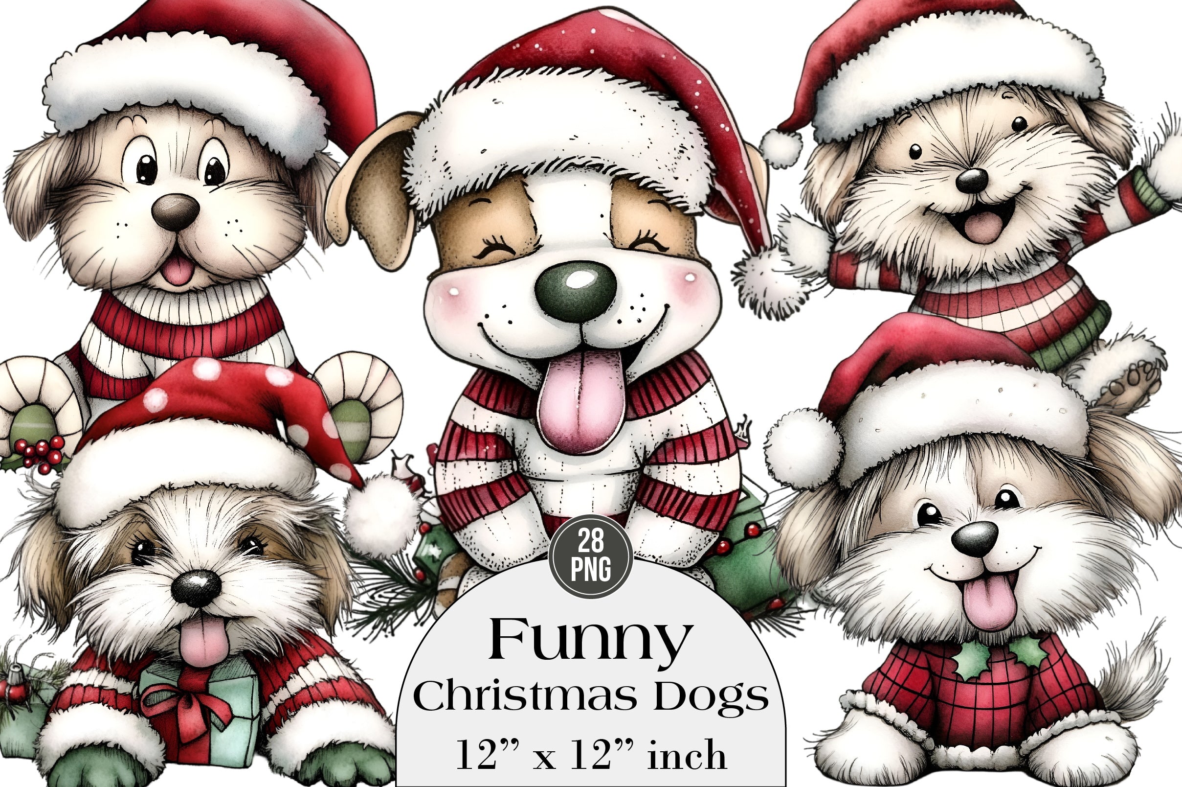 Funny Christmas Dogs Clipart Bundle