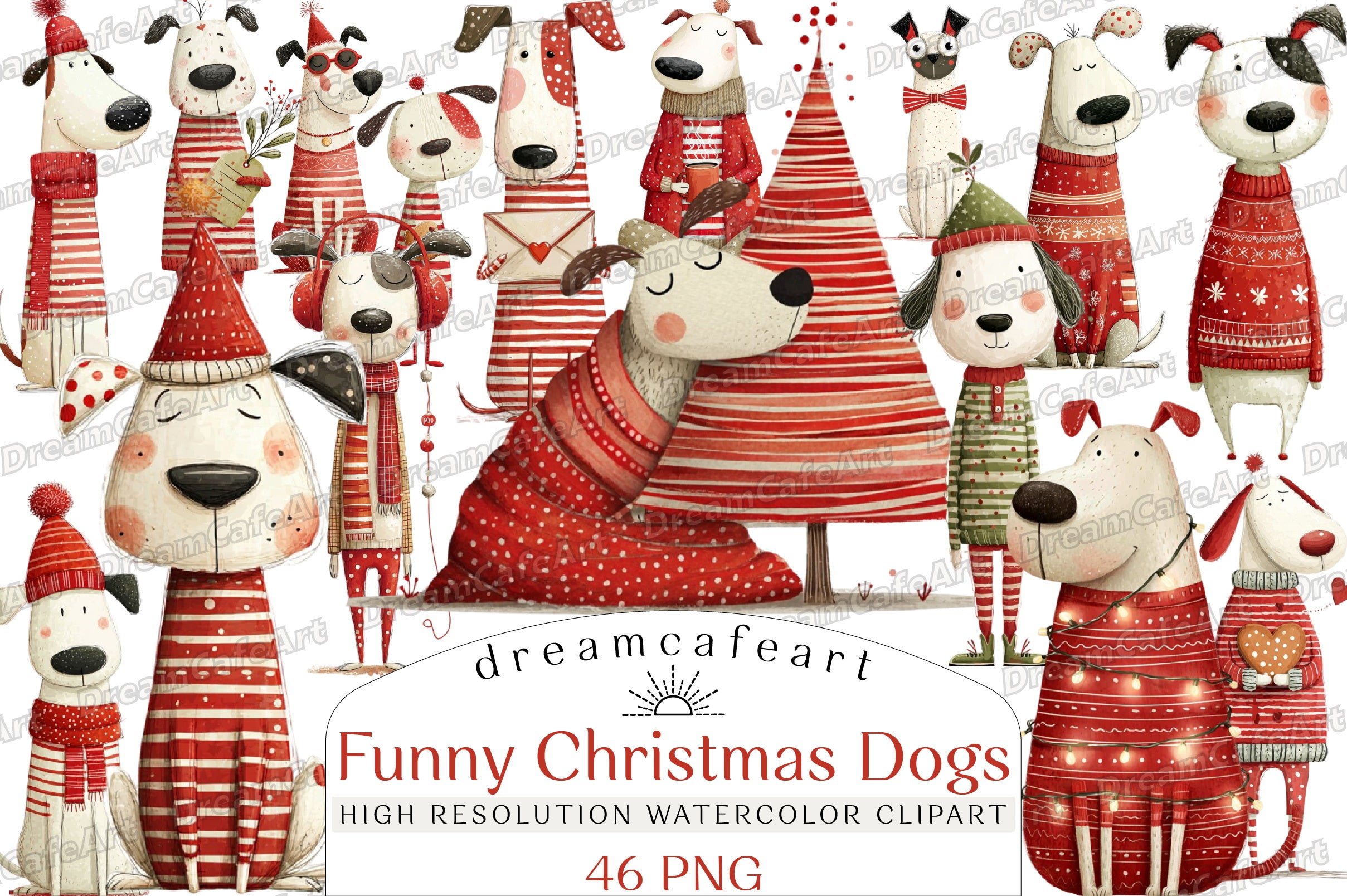 Funny Christmas Dogs Clipart Bundle
