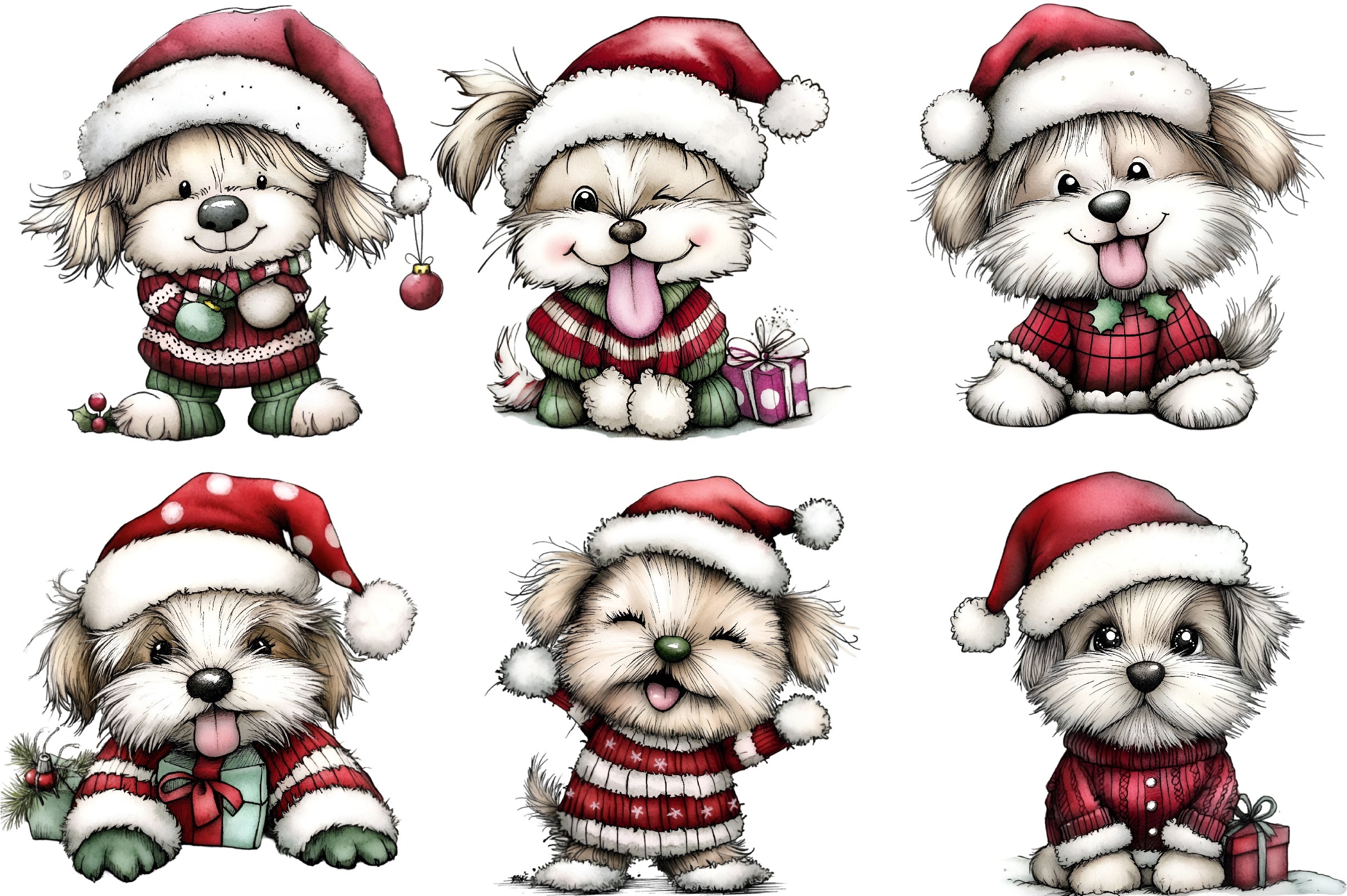 Funny Christmas Dogs Clipart Bundle