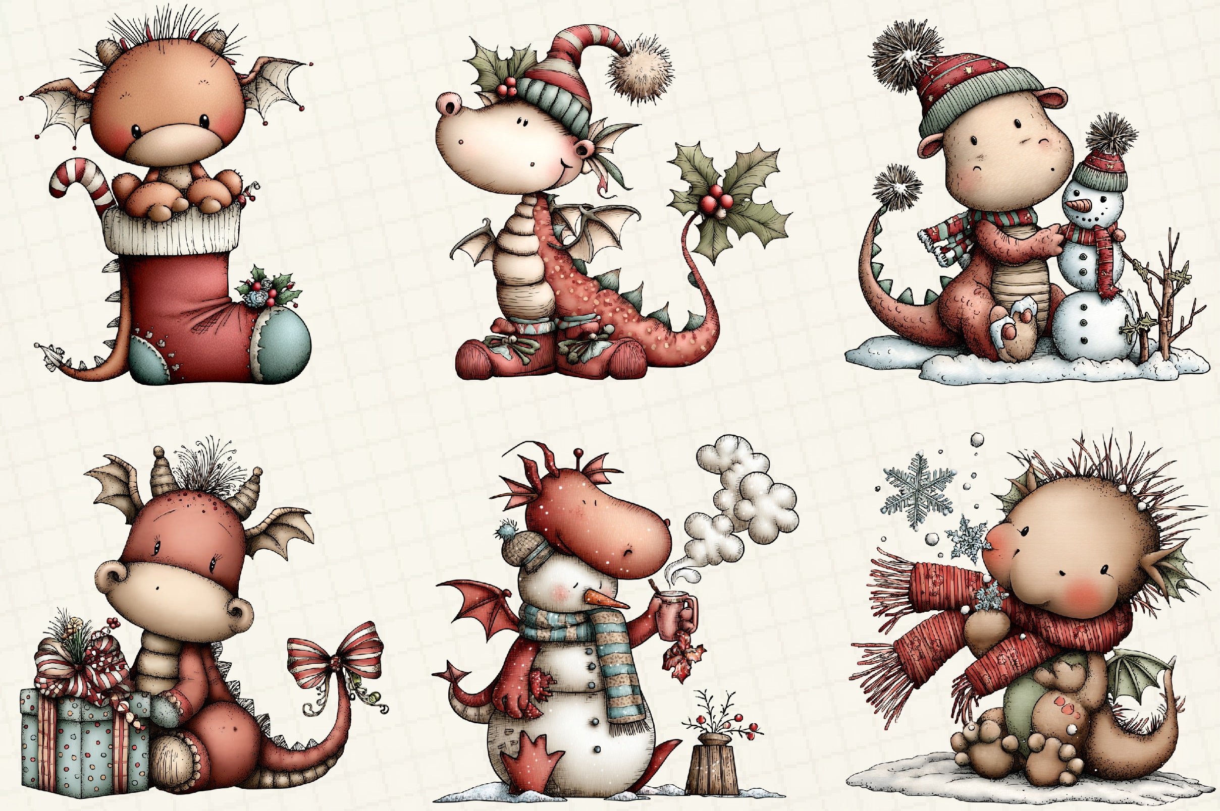 Funny Christmas Dragon Clipart Bundle