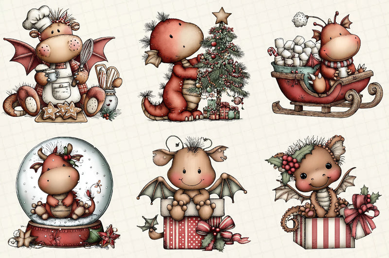 Funny Christmas Dragon Clipart Bundle - CraftNest - Digital Crafting and Art
