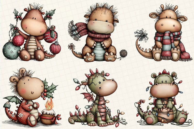 Funny Christmas Dragon Clipart Bundle - CraftNest - Digital Crafting and Art