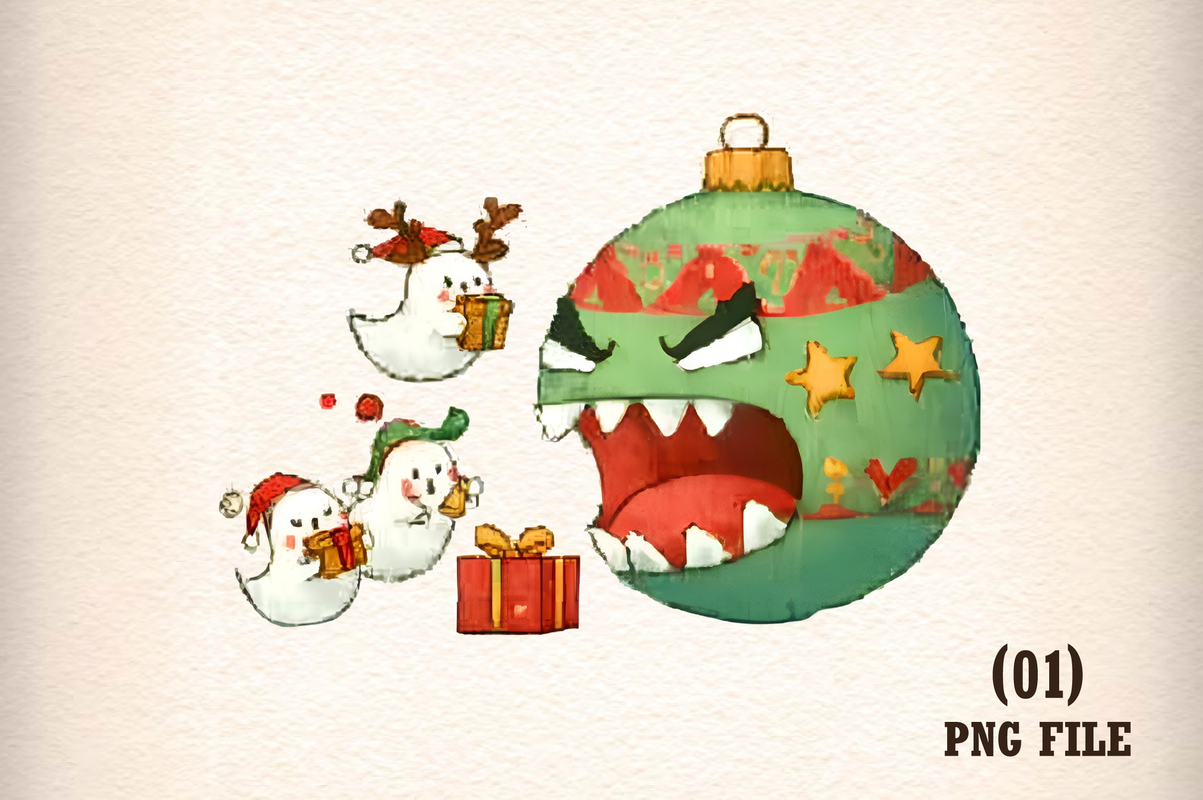 Funny Christmas Ghost Ornament Clipart Bundle