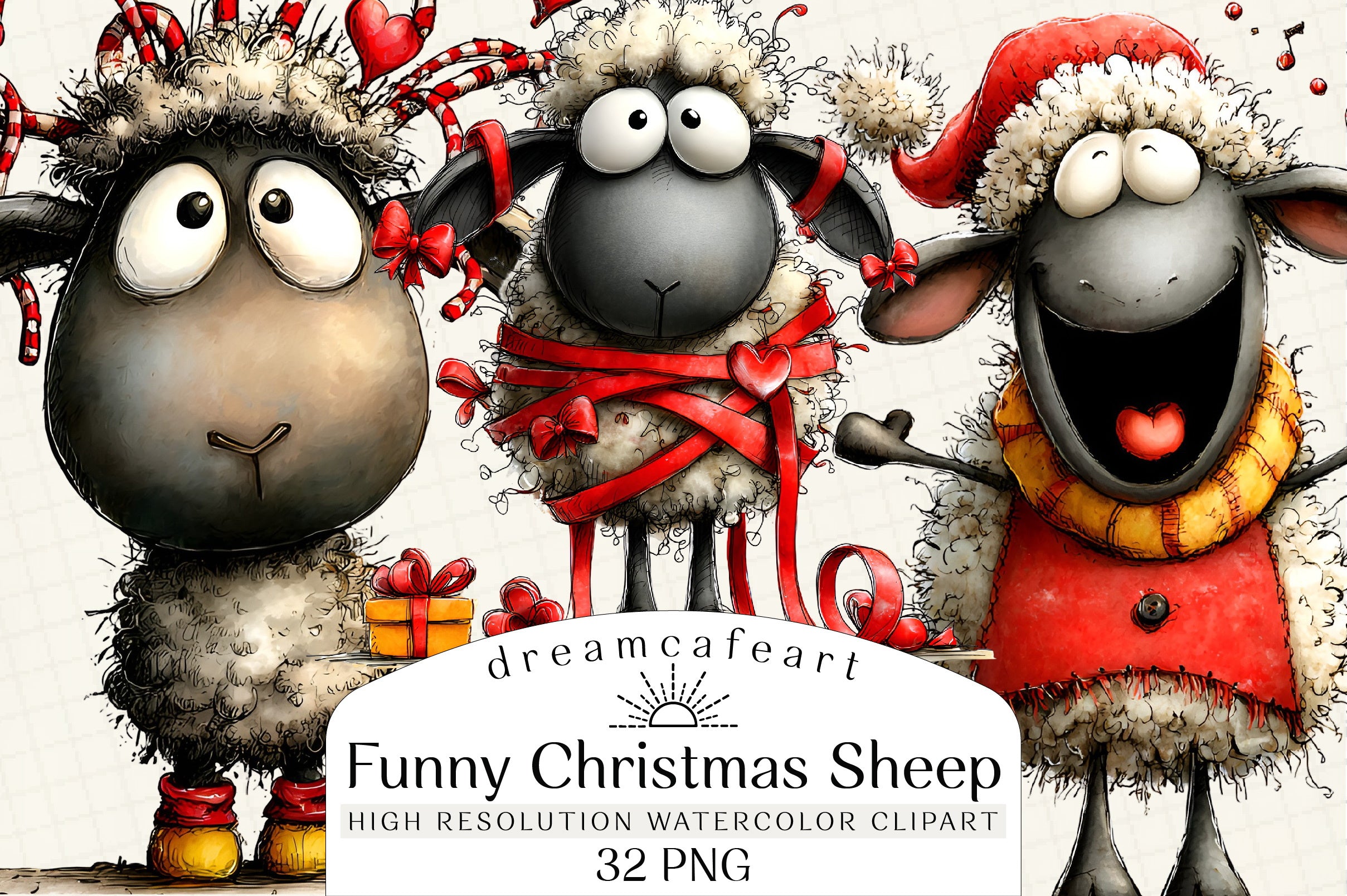 Funny Christmas Sheep Clipart Bundle