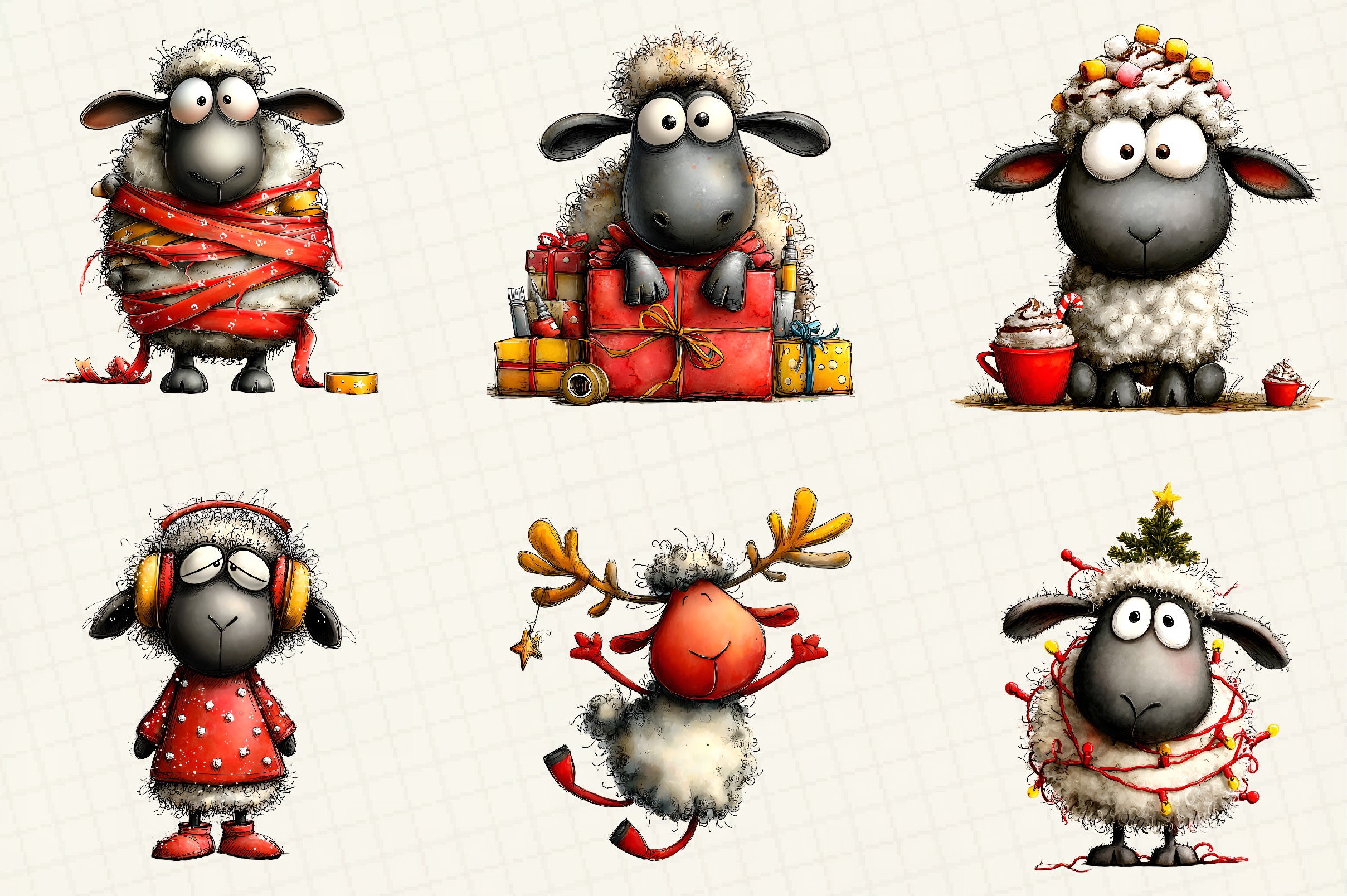 Funny Christmas Sheep Clipart Bundle