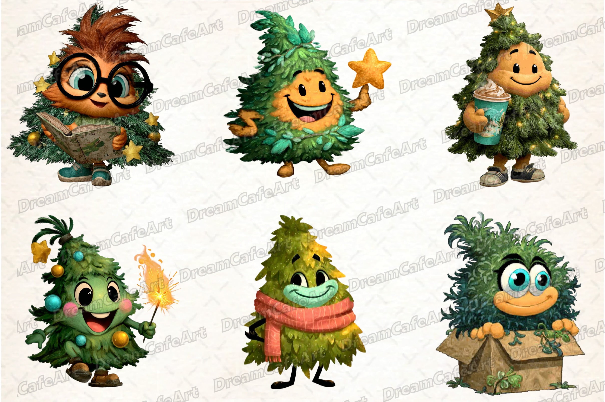 Funny Christmas Tree Clipart Bundle