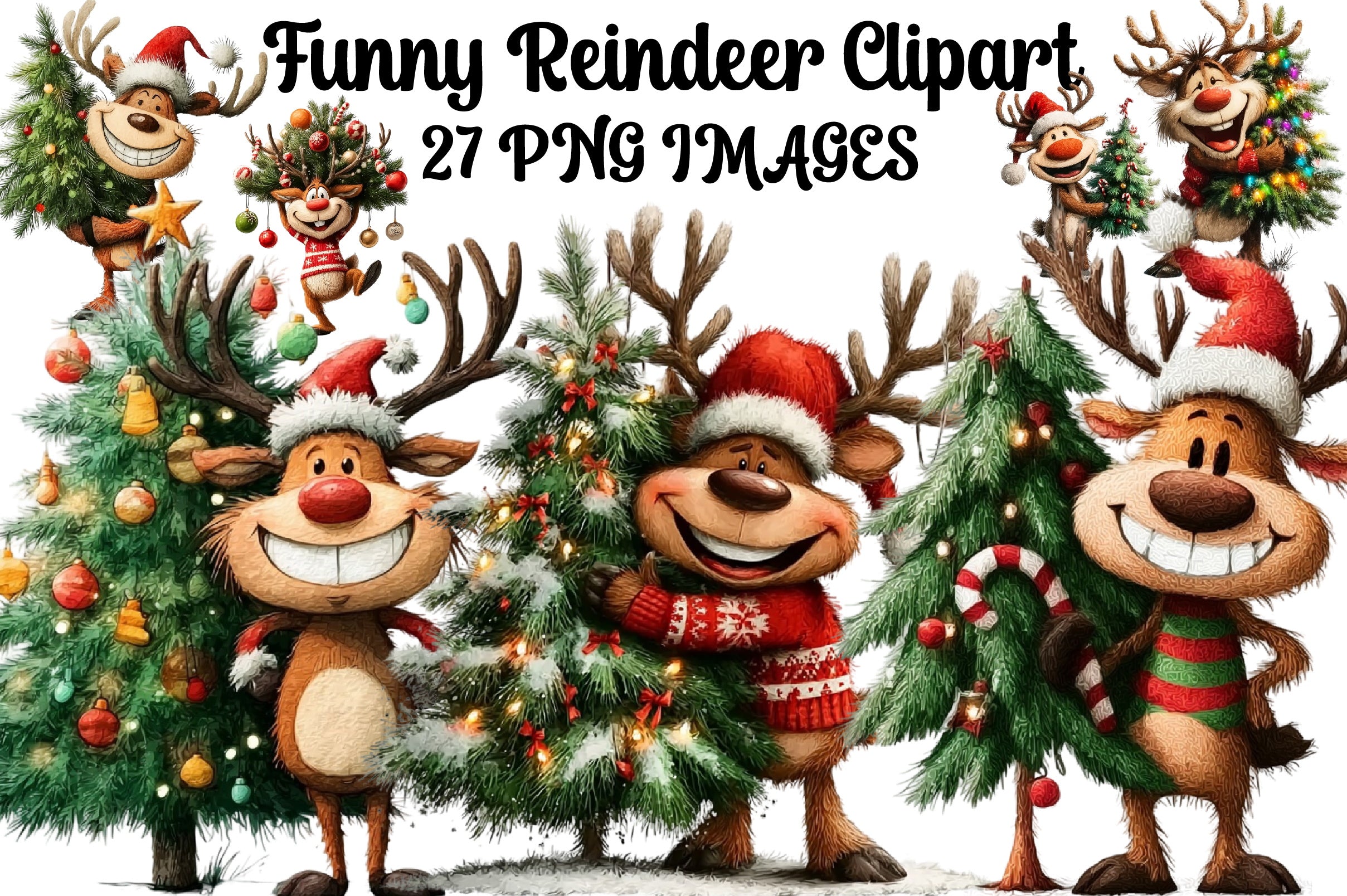 Funny Reindeer Clipart Bundle