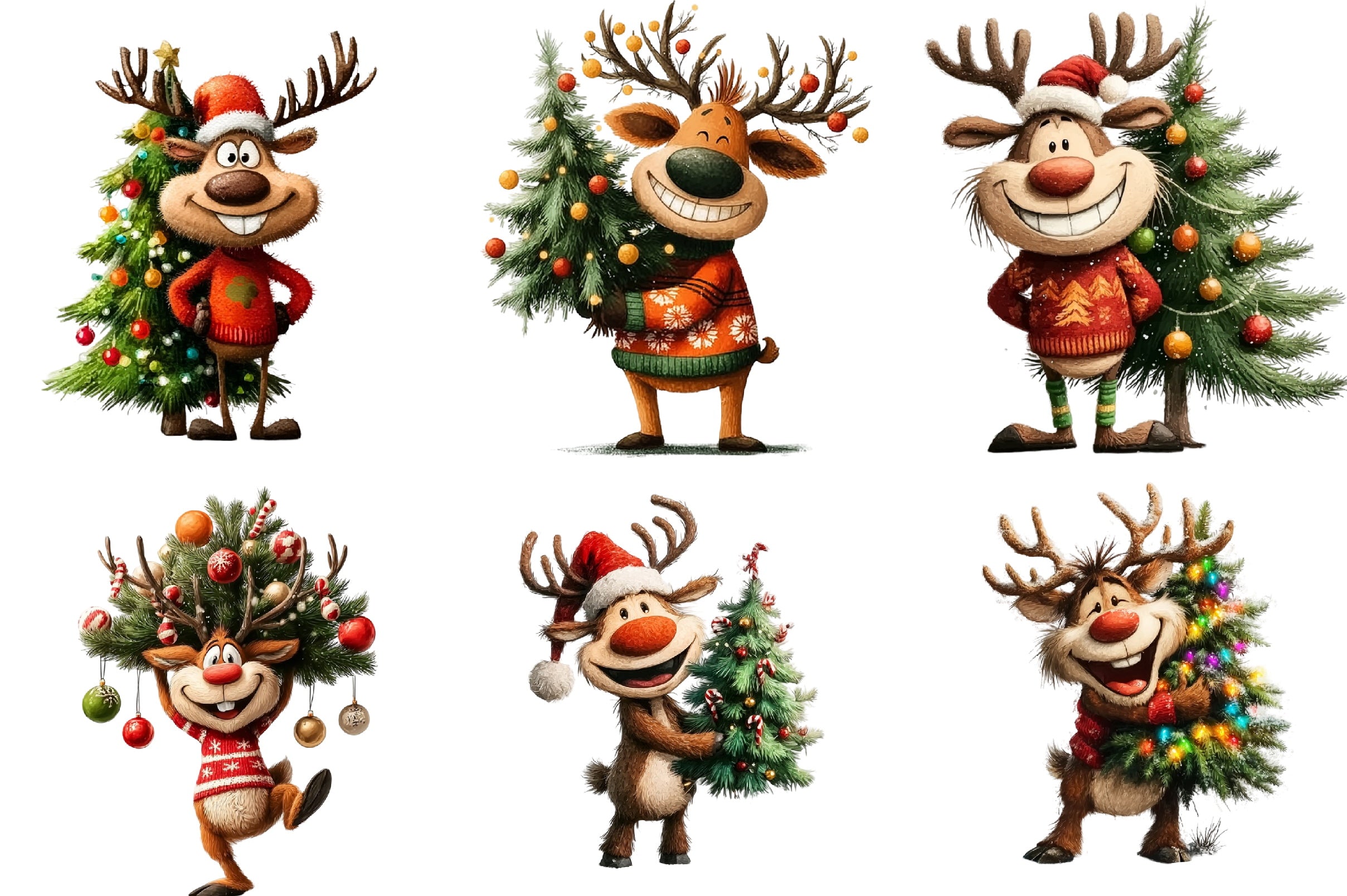 Funny Reindeer Clipart Bundle