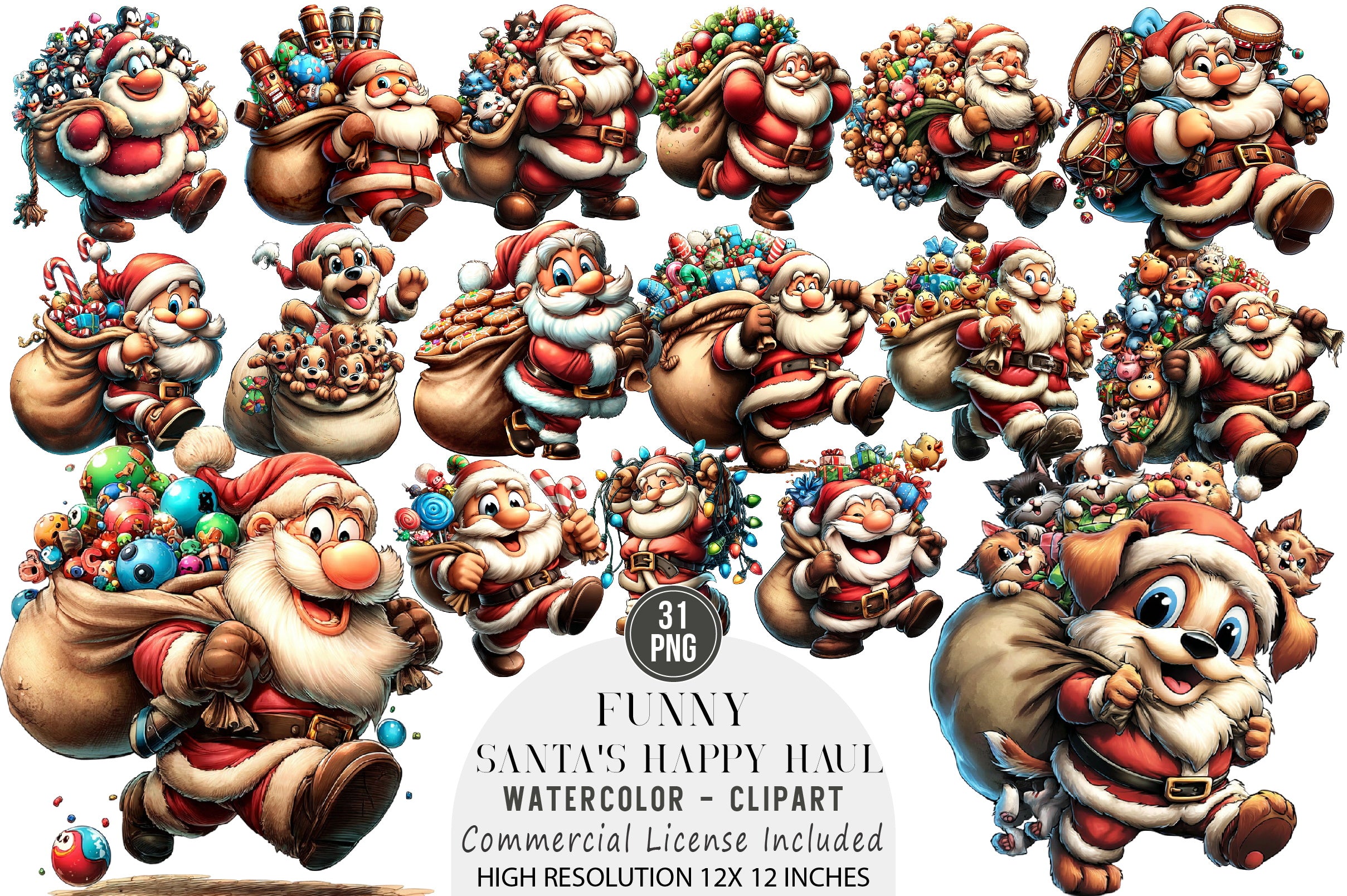 Funny Santa's Happy Haul Clipart Bundle