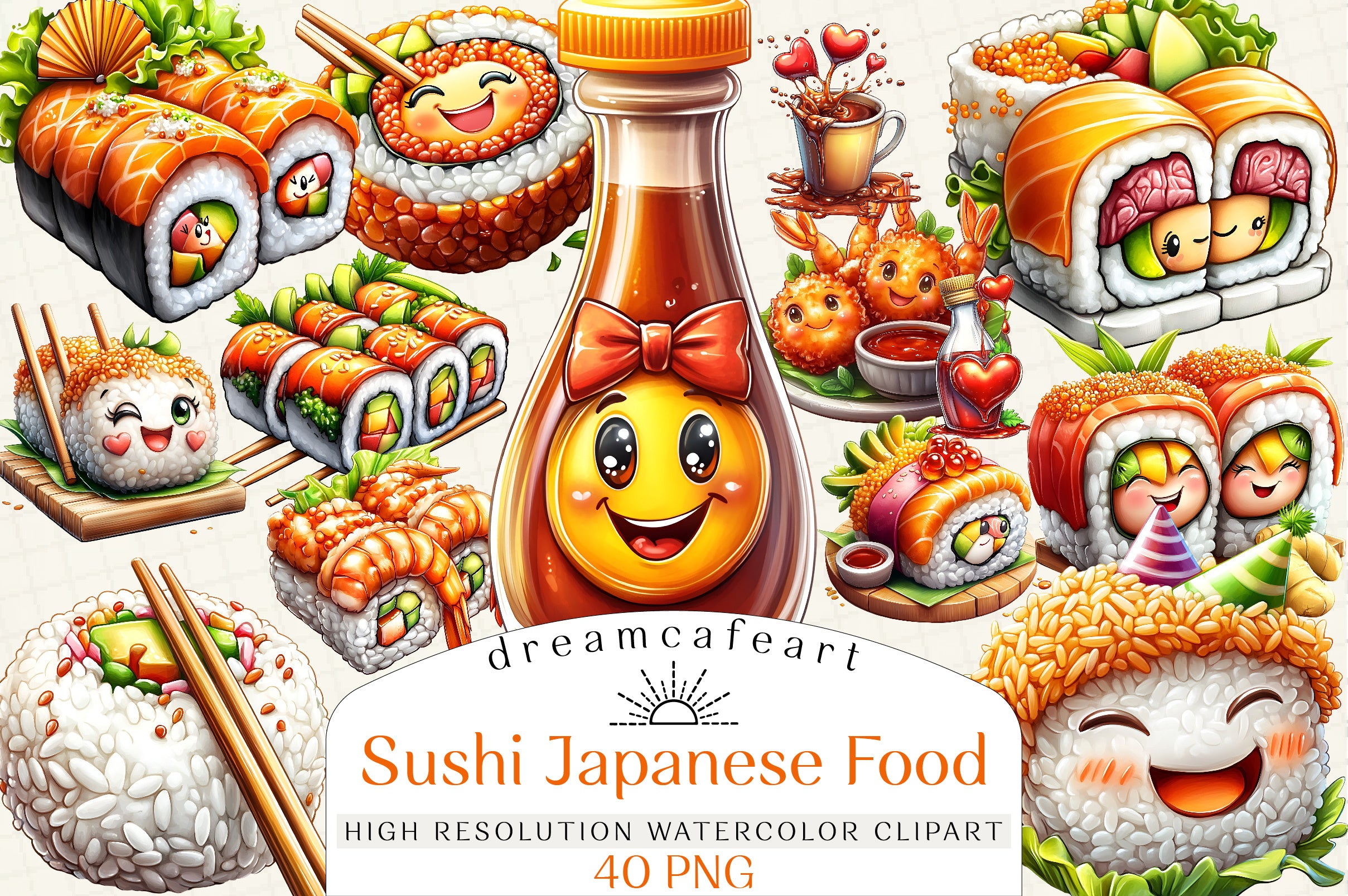 Funny Sushi Japanese Food Clipart Bundle