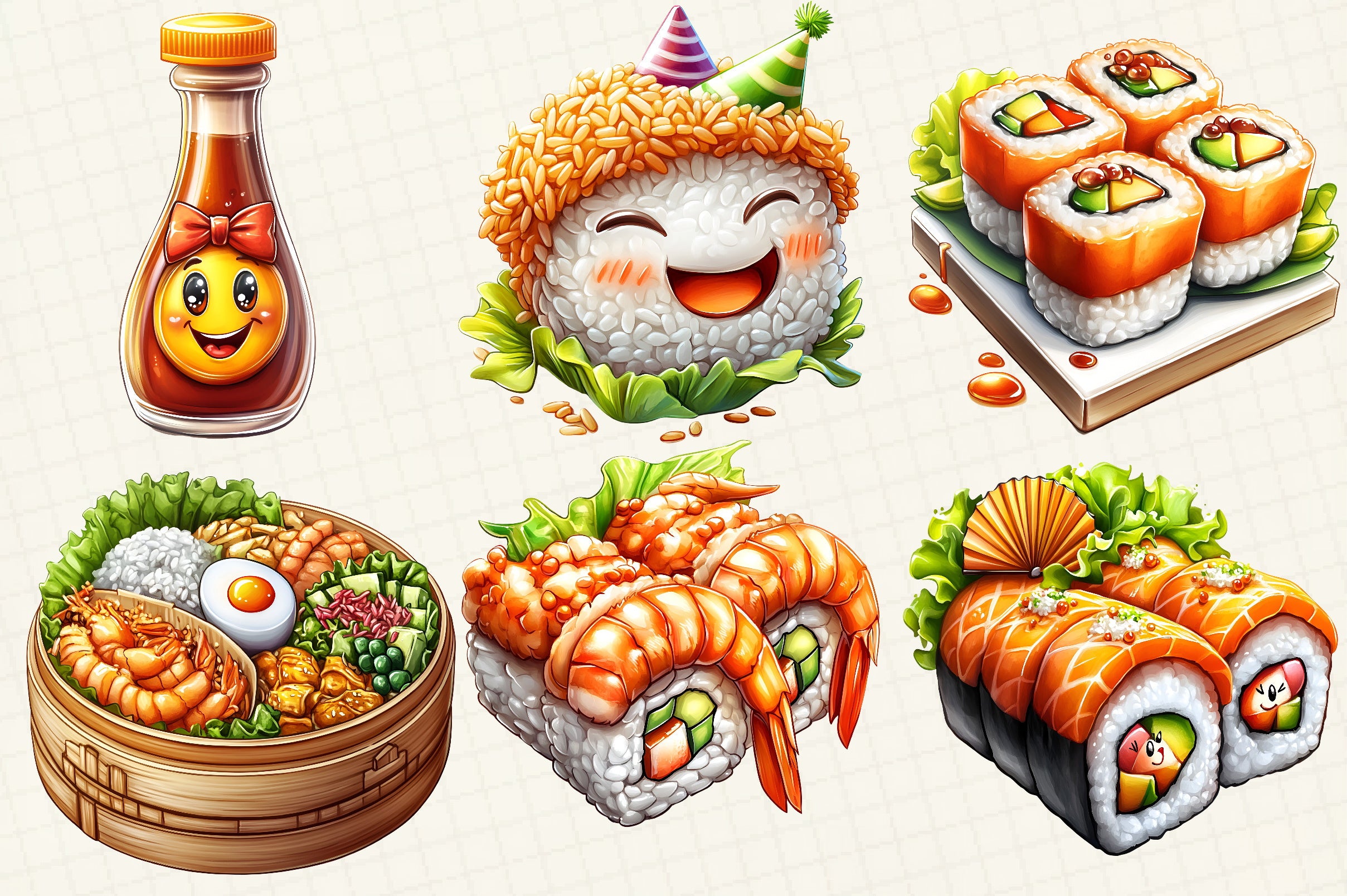 Funny Sushi Japanese Food Clipart Bundle
