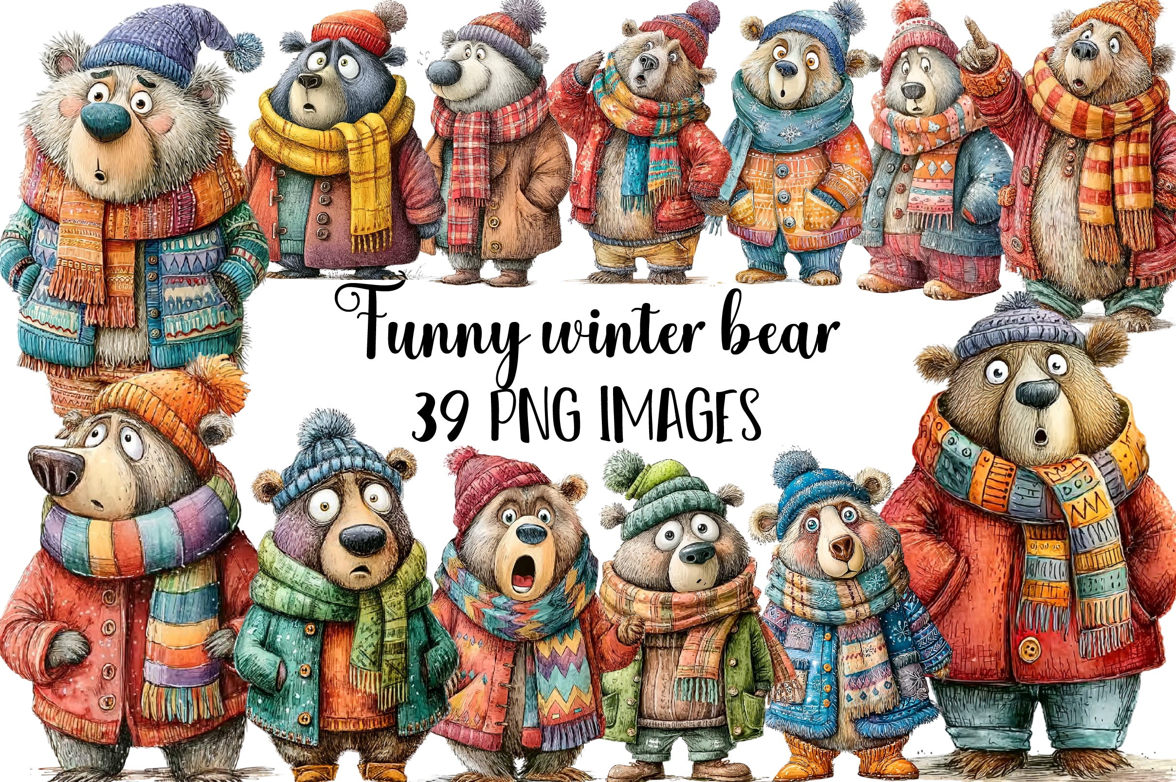 Funny Winter Bear Clipart Bundle