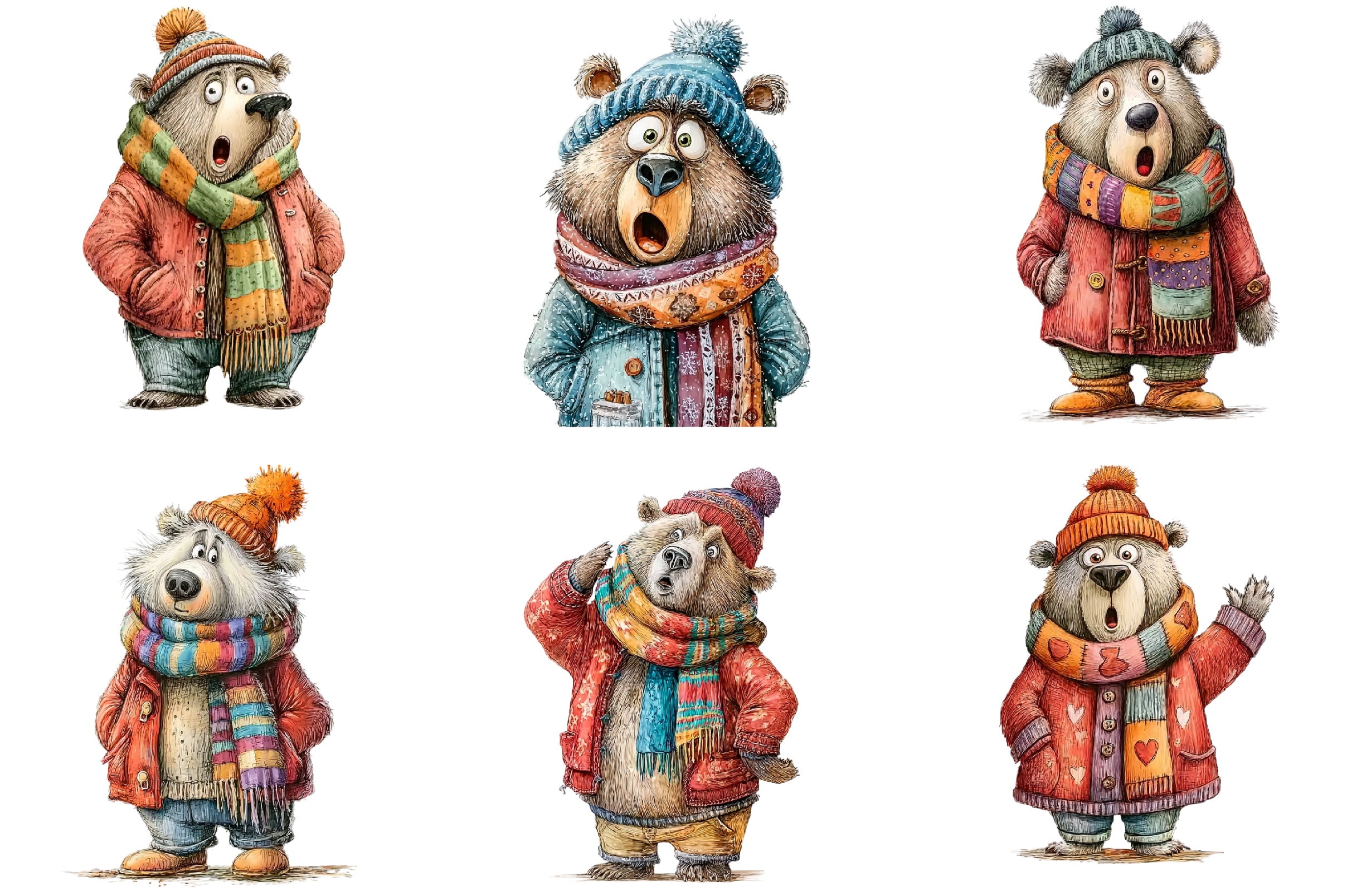 Funny Winter Bear Clipart Bundle