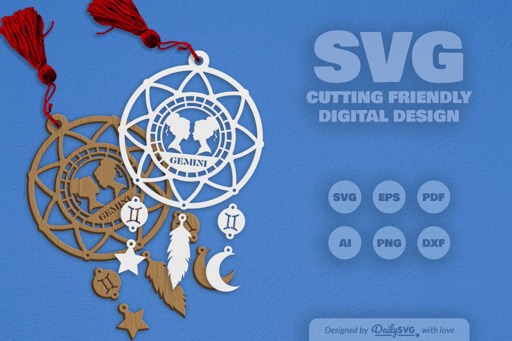 Gemini Dream Catcher Laser Cut Set Clipart - CraftNest - Digital Crafting and Art
