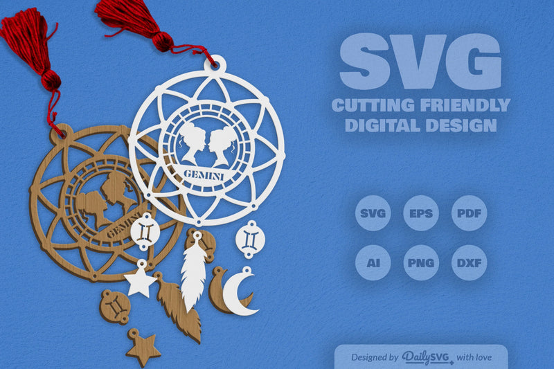 Gemini Dream Catcher Laser Cut Set Clipart - CraftNest - Digital Crafting and Art