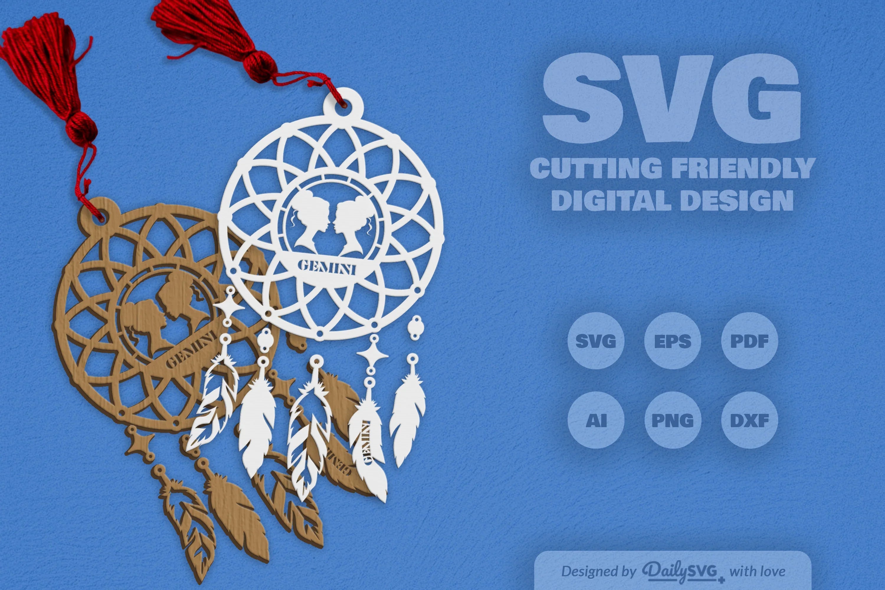 Gemini Dream Catcher Laser Cut Set Clipart - CraftNest - Digital Crafting and Art