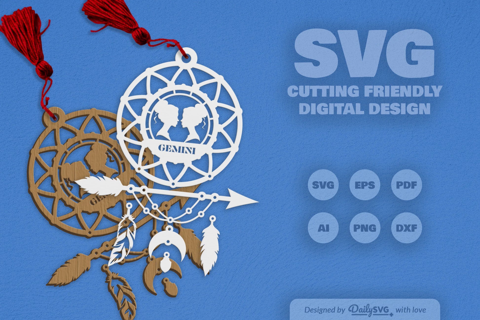 Gemini Dream Catcher Laser Cut Set Clipart - CraftNest - Digital Crafting and Art