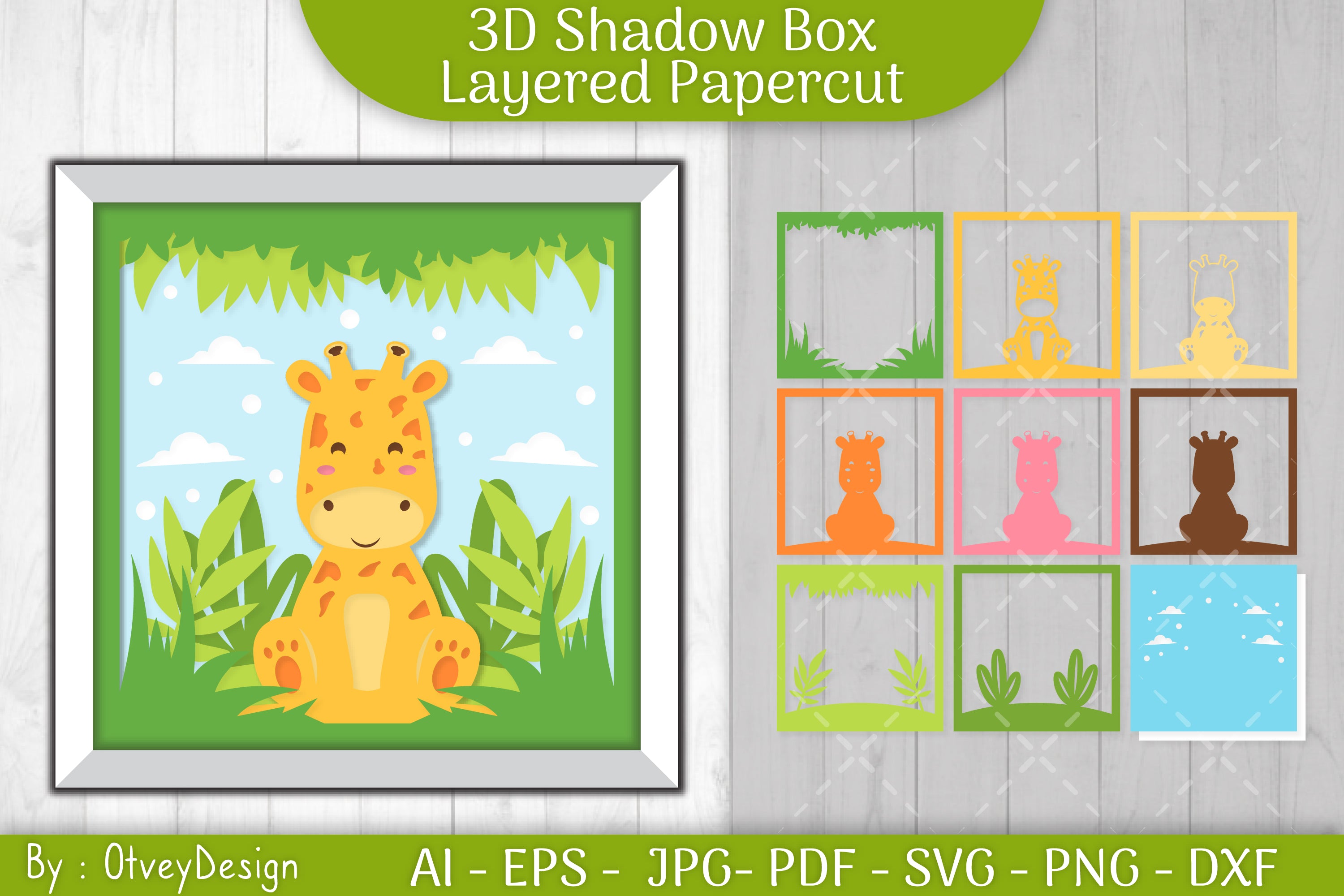 Giraffe Animals Shadow Box Layered Papercut SVG Bundle