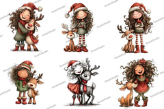 Girl Christmas Deer Clipart Bundle - CraftNest - Digital Crafting and Art
