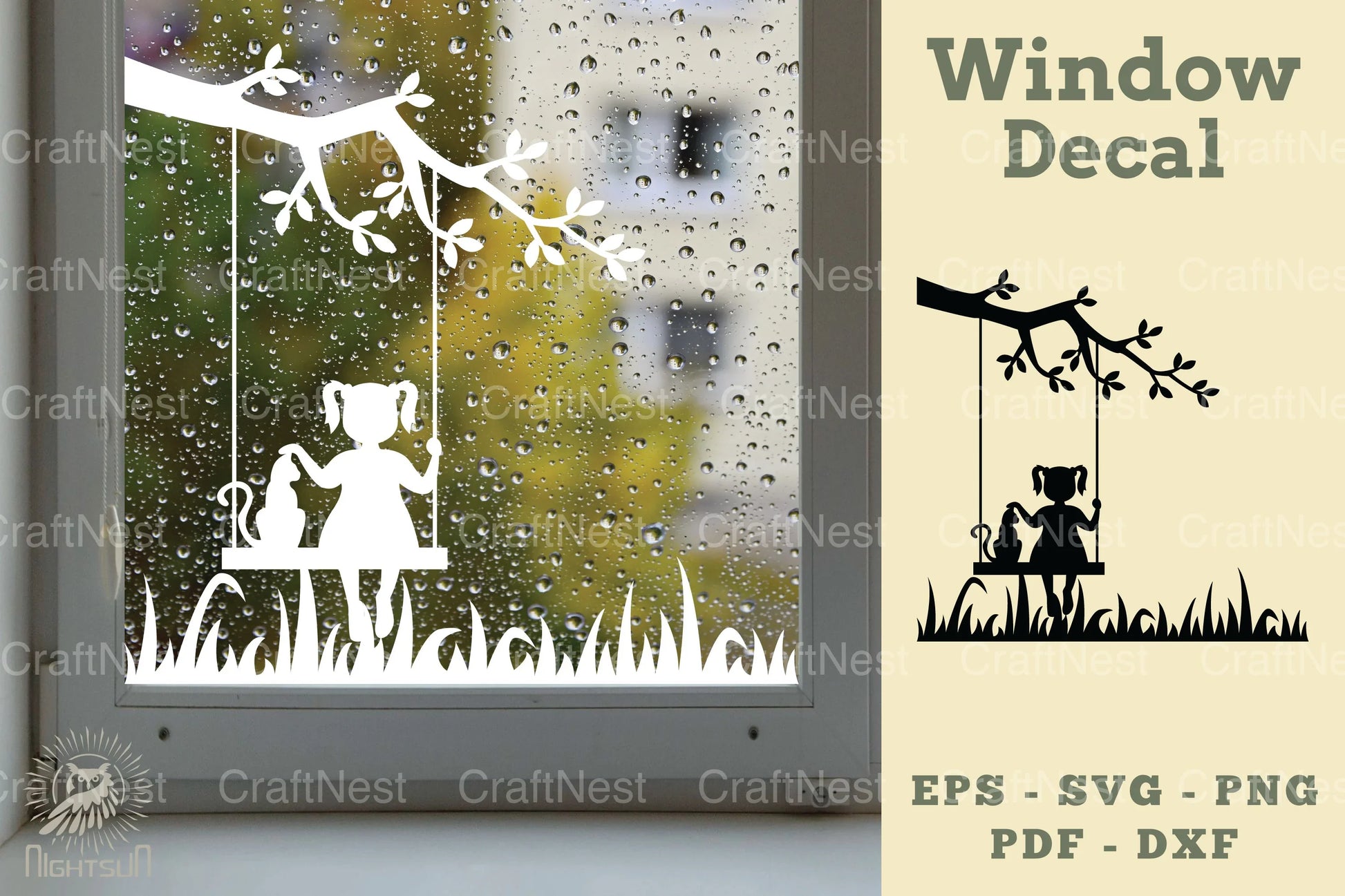 Girl and Cat Window Decal SVG Clipart - CraftNest - Digital Crafting and Art