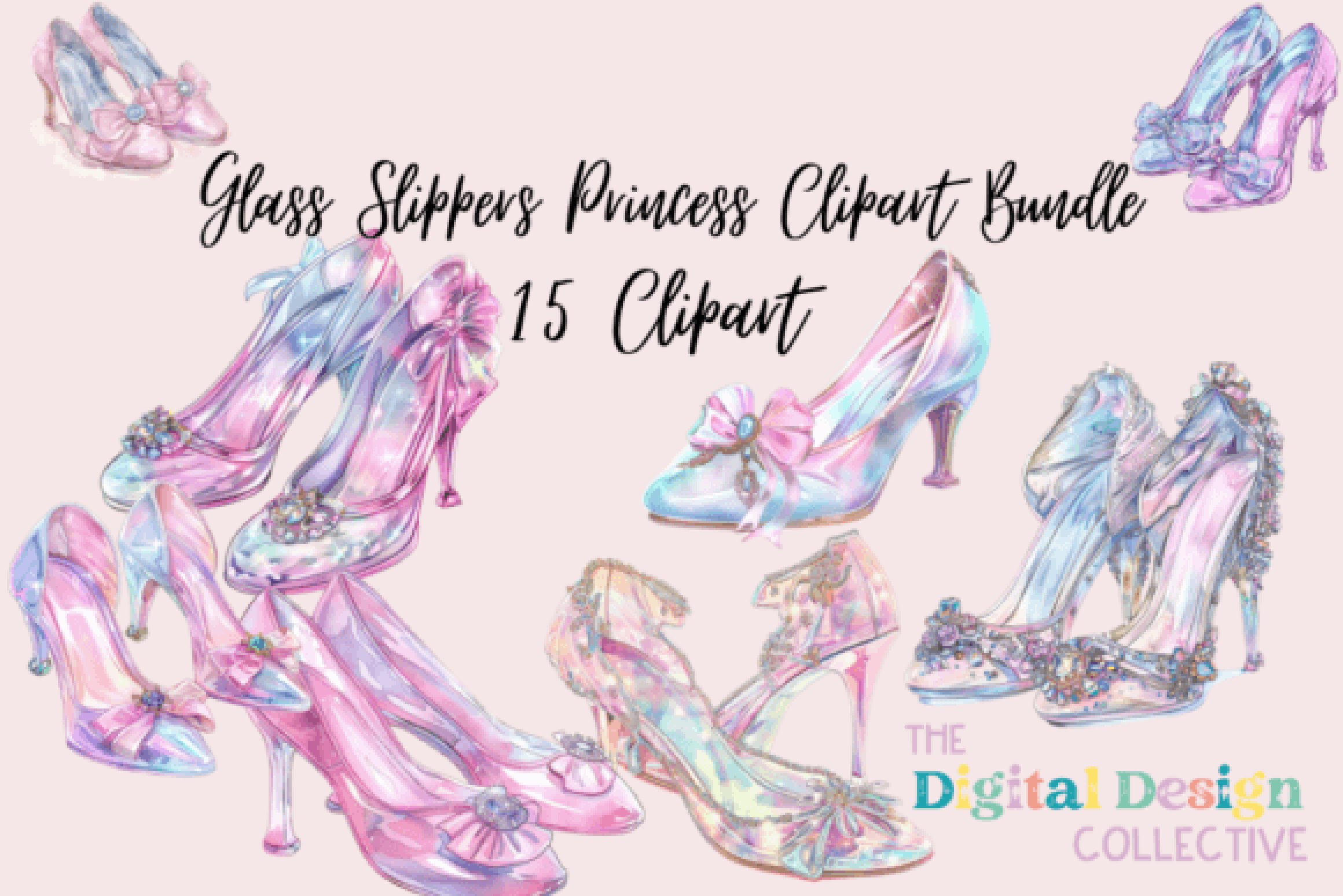 Glass Slippers Princess Clipart Bundle