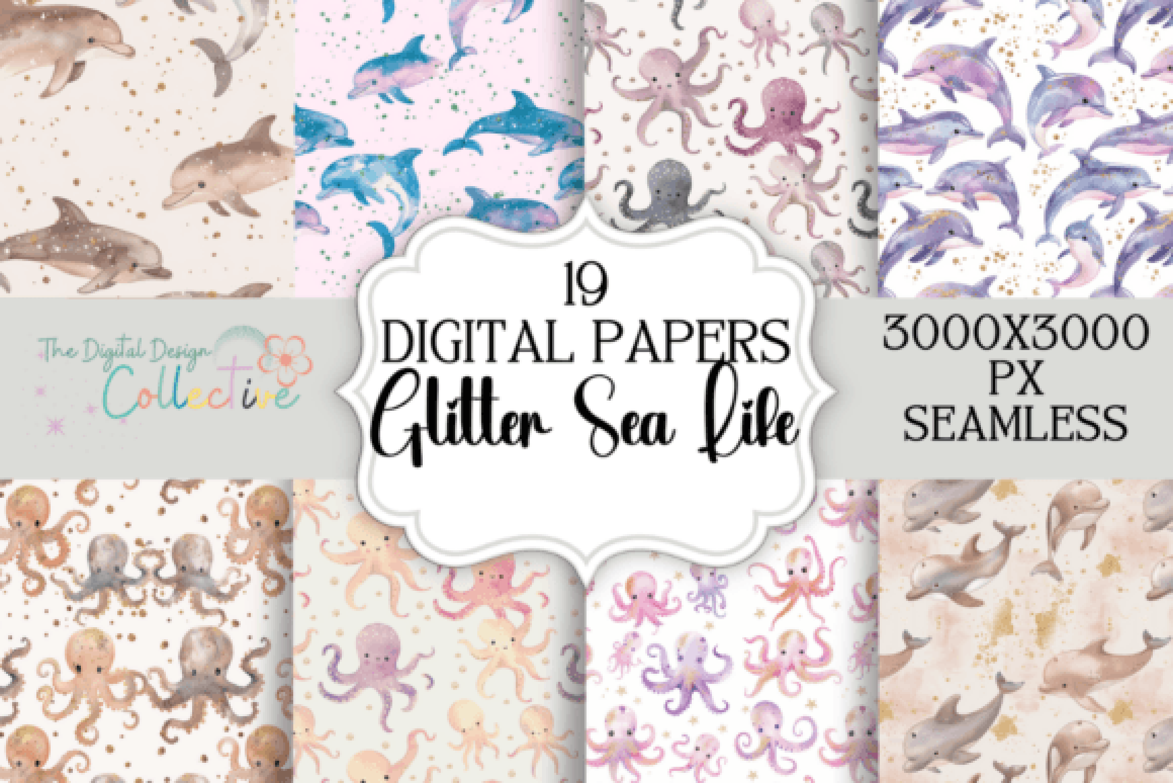 Glitter Sea Life Seamless Digital Paper