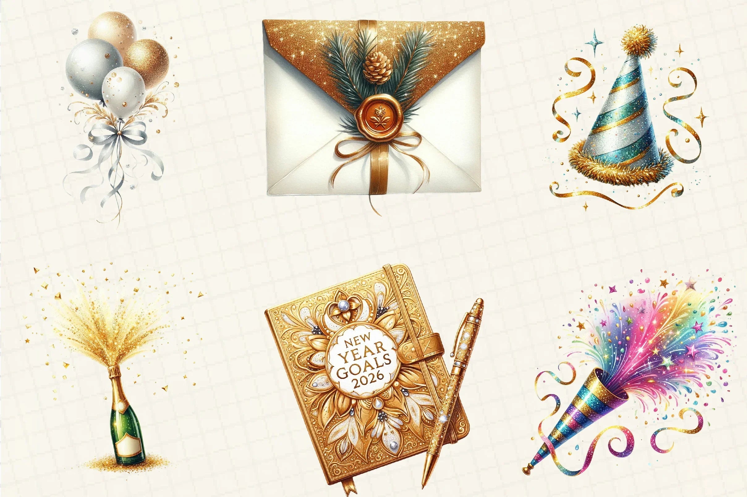 Glittery New Year Clipart Bundle - CraftNest - Digital Crafting and Art