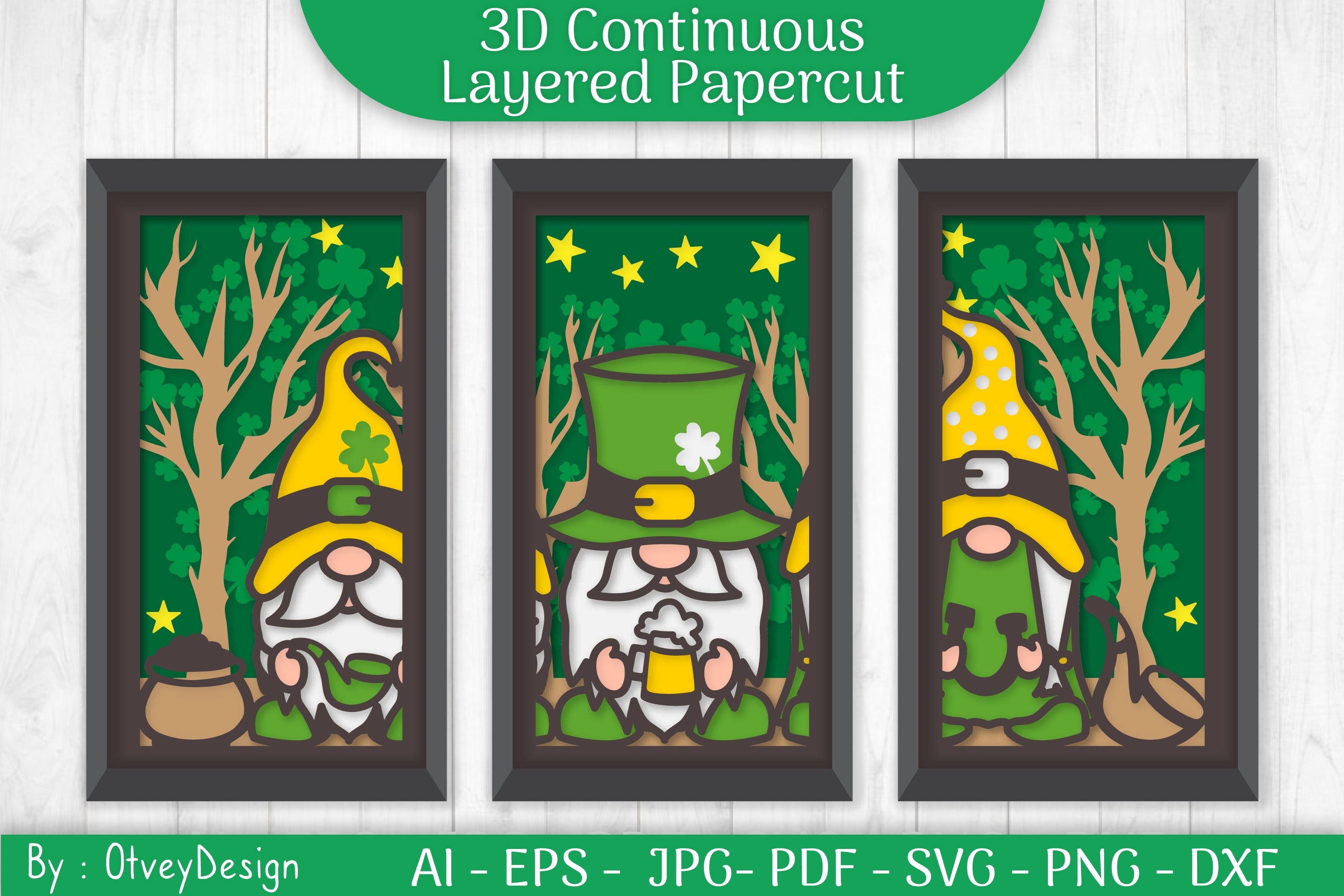 Gnome St. Patrick's Day 3D Layered Papercut SVG Bundle