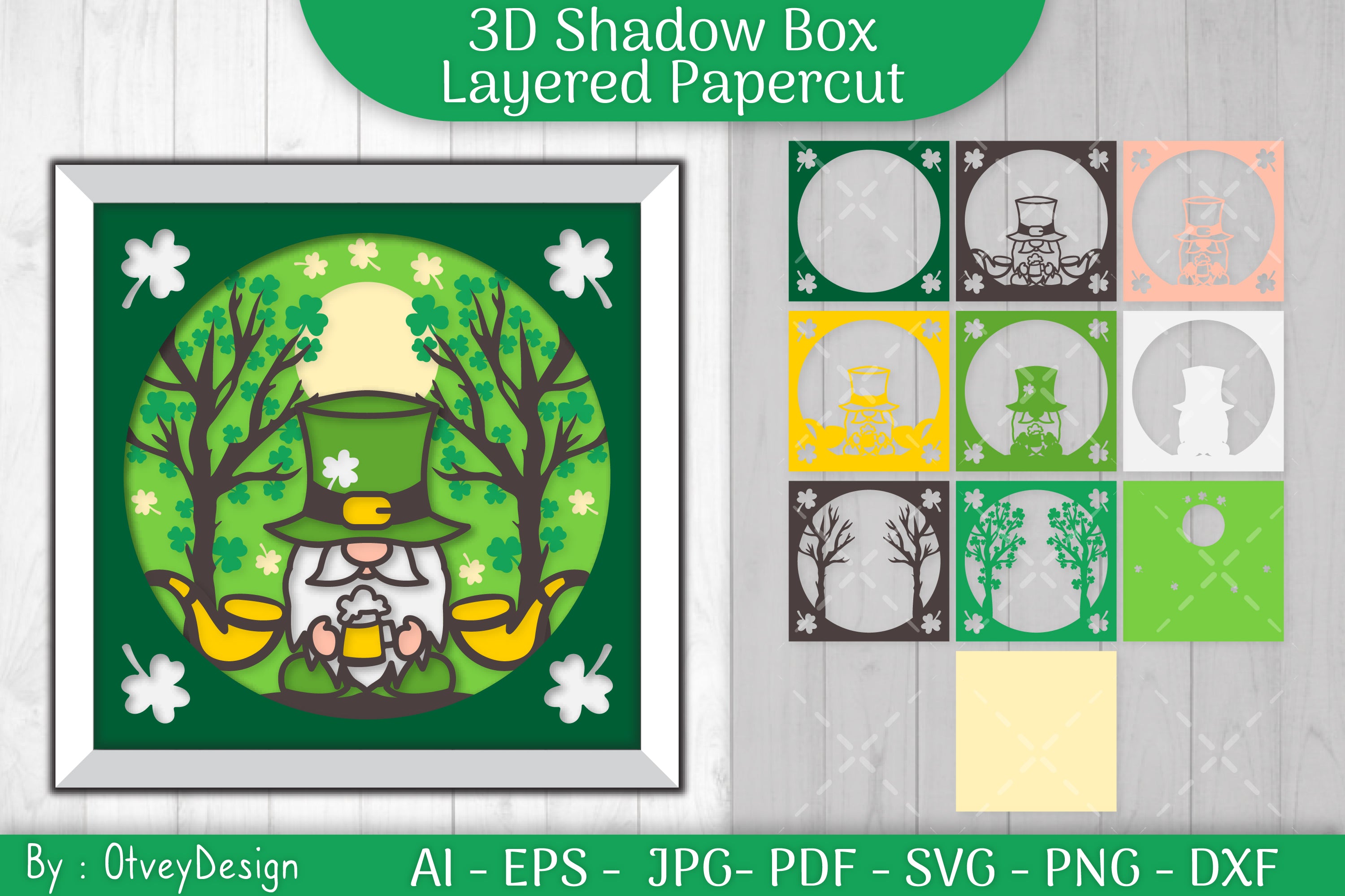 Gnome St. Patrick's Day Shadow Box SVG Bundle