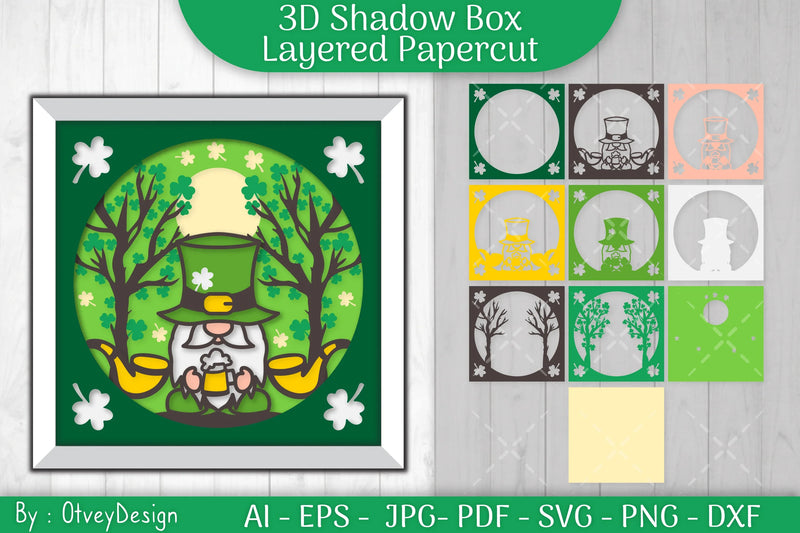 Gnome St. Patrick's Day Shadow Box SVG Bundle - CraftNest - Digital Crafting and Art