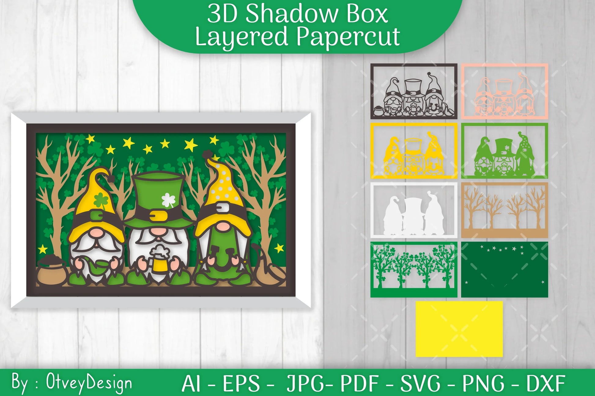 Gnome St. Patrick's Day Shadow Box SVG Bundle - CraftNest - Digital Crafting and Art