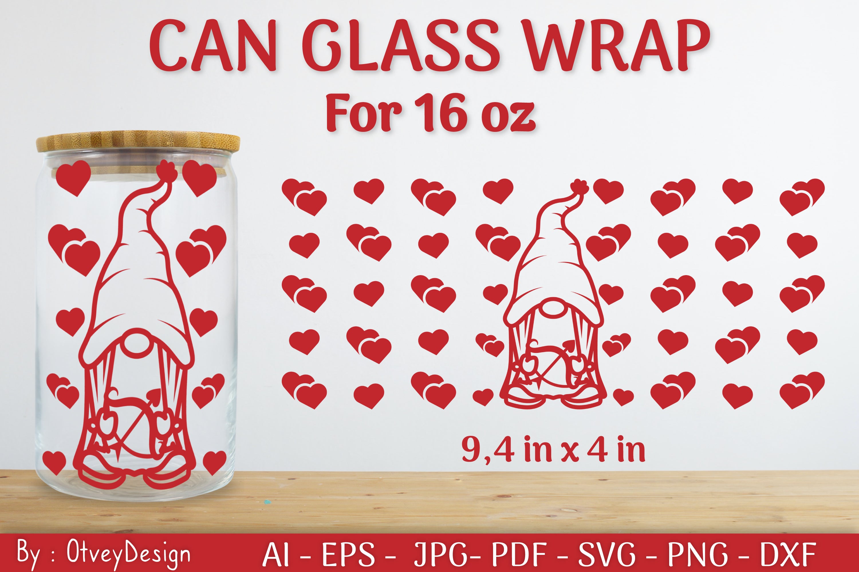Gnome Valentine Can Glass 16 OZ SVG Bundle
