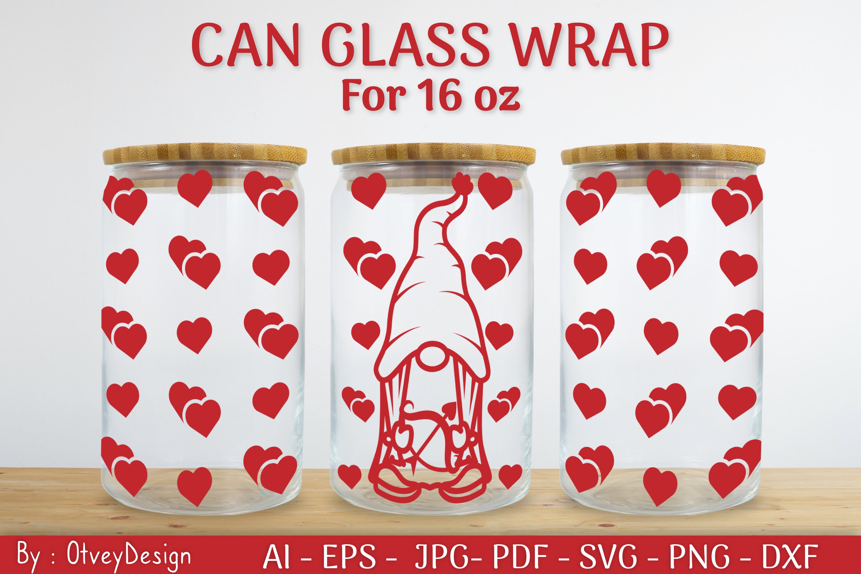 Gnome Valentine Can Glass 16 OZ SVG Bundle