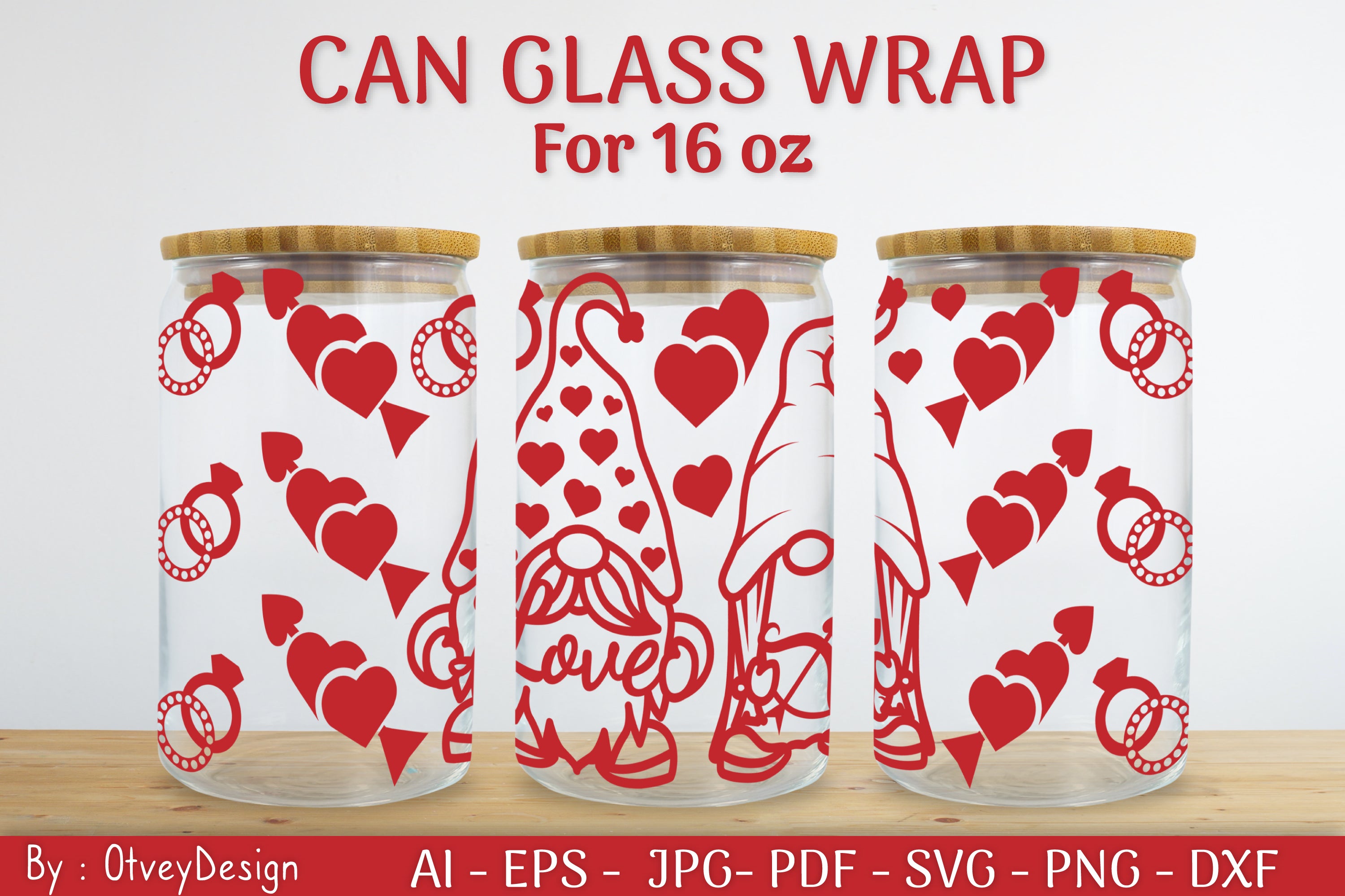 Gnome Valentine Can Glass 16 OZ SVG Bundle