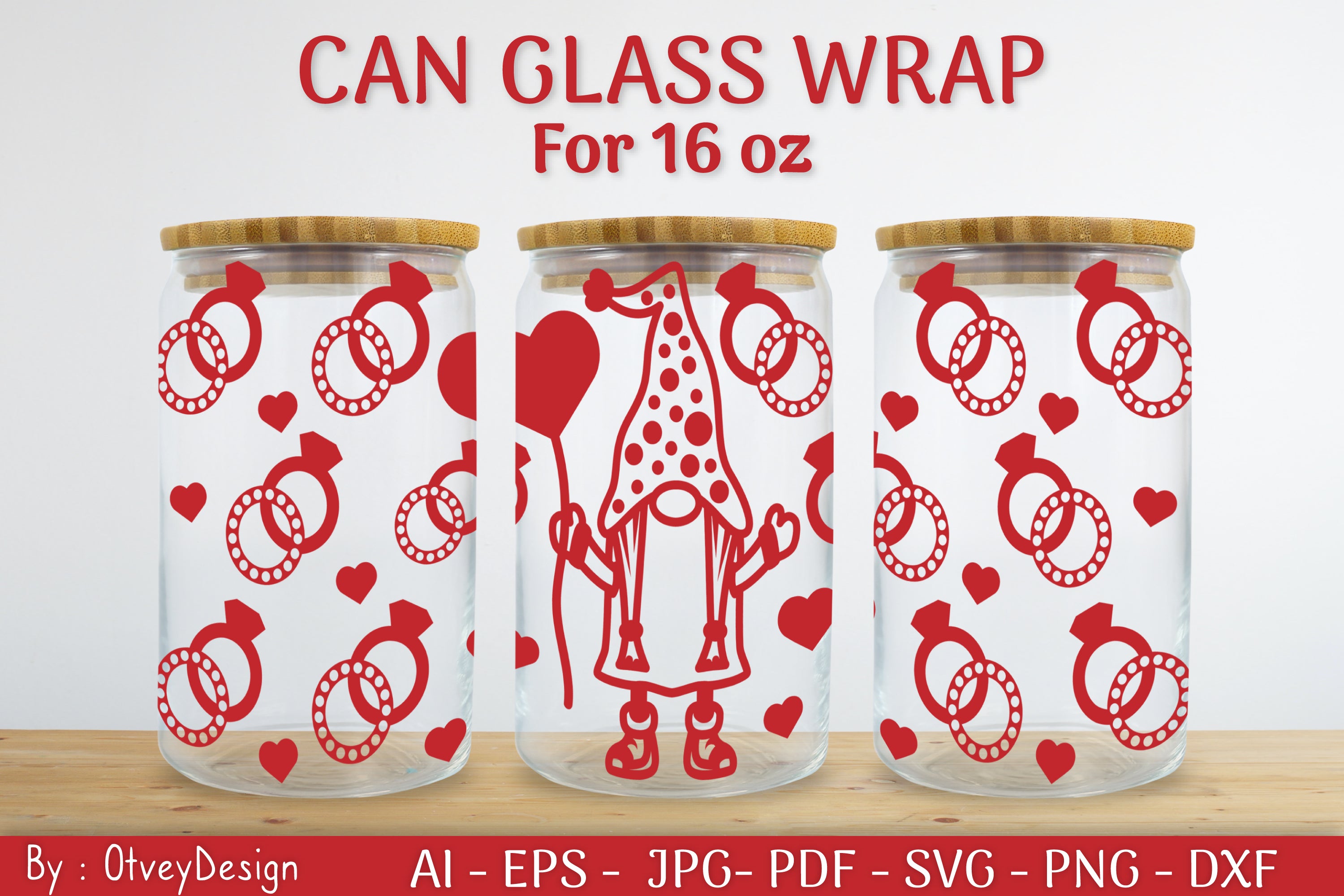 Gnome Valentine Can Glass 16 OZ SVG Bundle