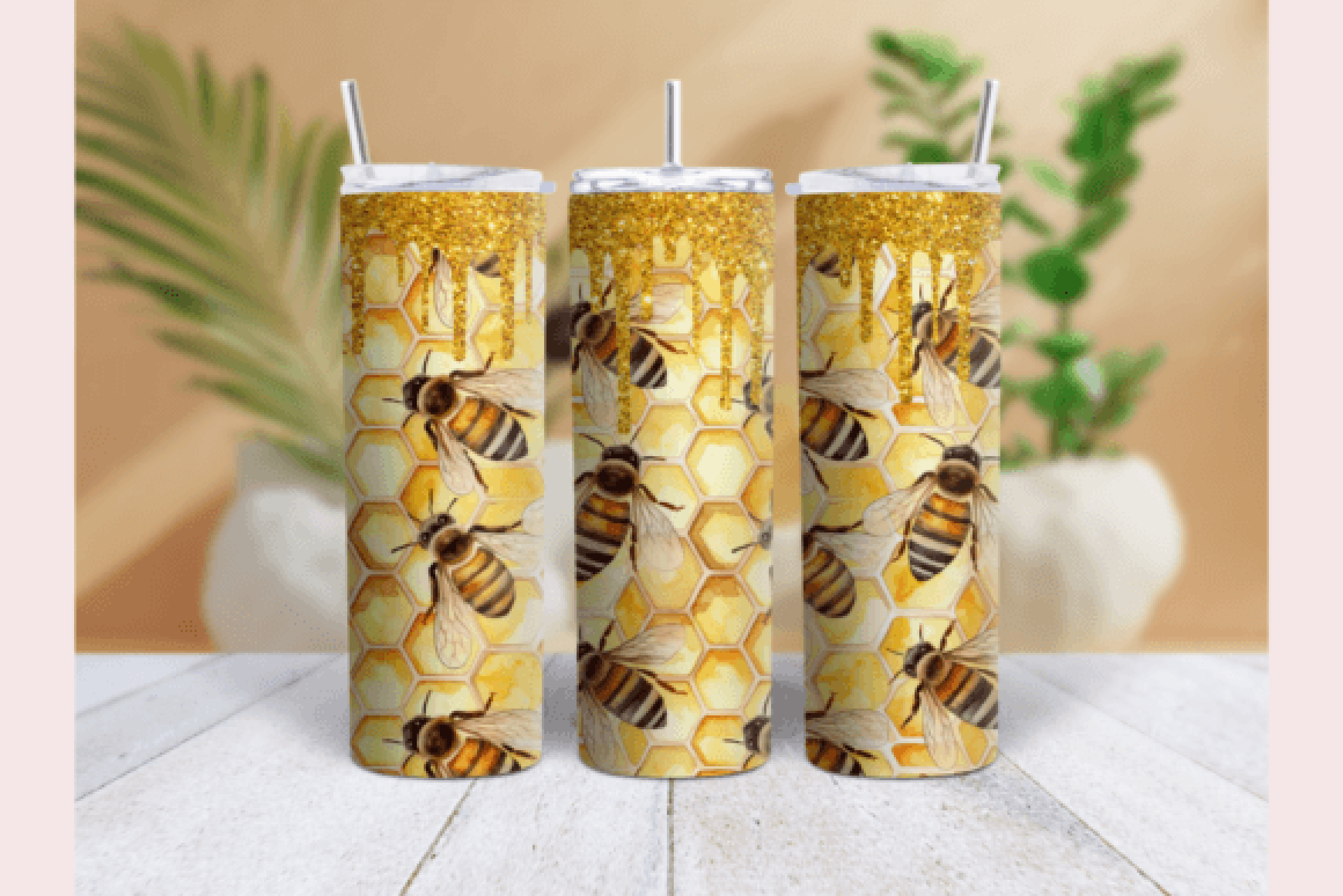 Orange Glitter Honey Bee Tumbler Wrap Bundle