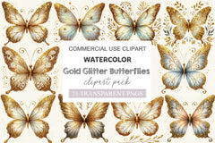 Gold Glitter Butterflies Clipart Bundle 2 - CraftNest - Digital Crafting and Art