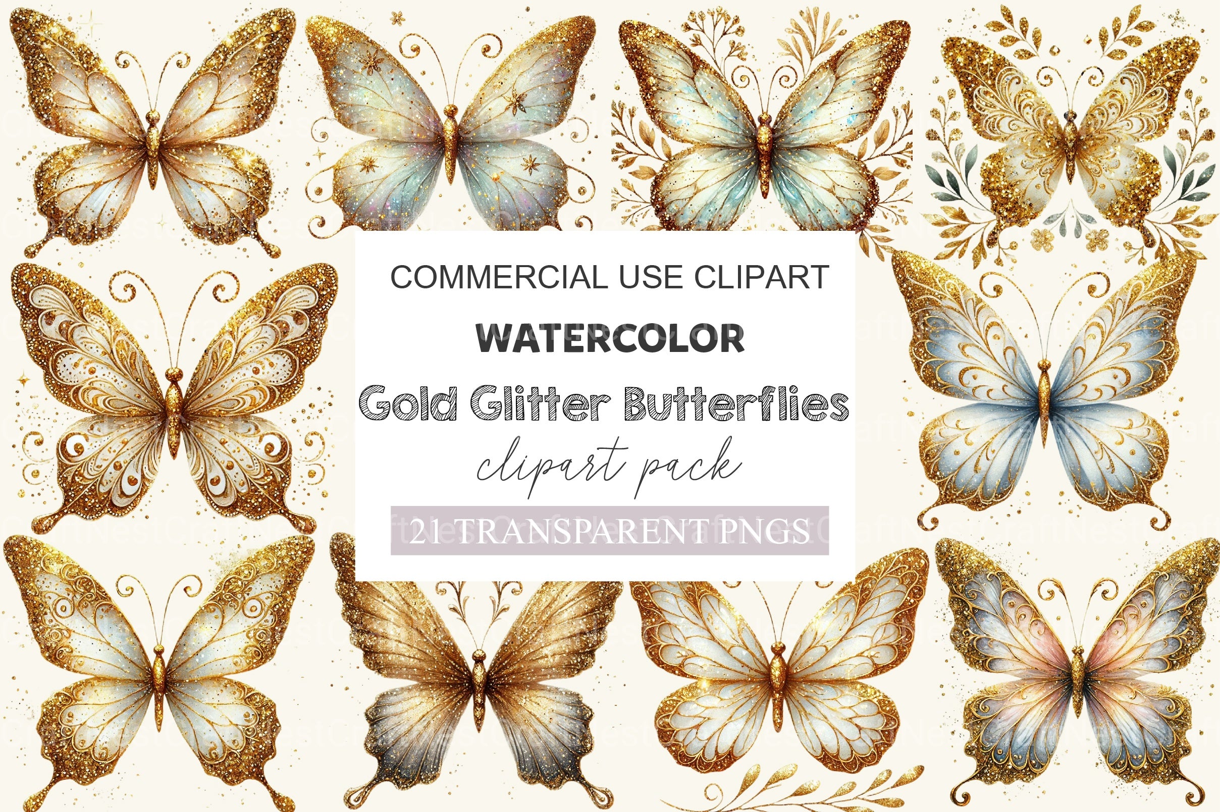 Gold Glitter Butterflies Clipart Bundle 2 - CraftNest - Digital Crafting and Art