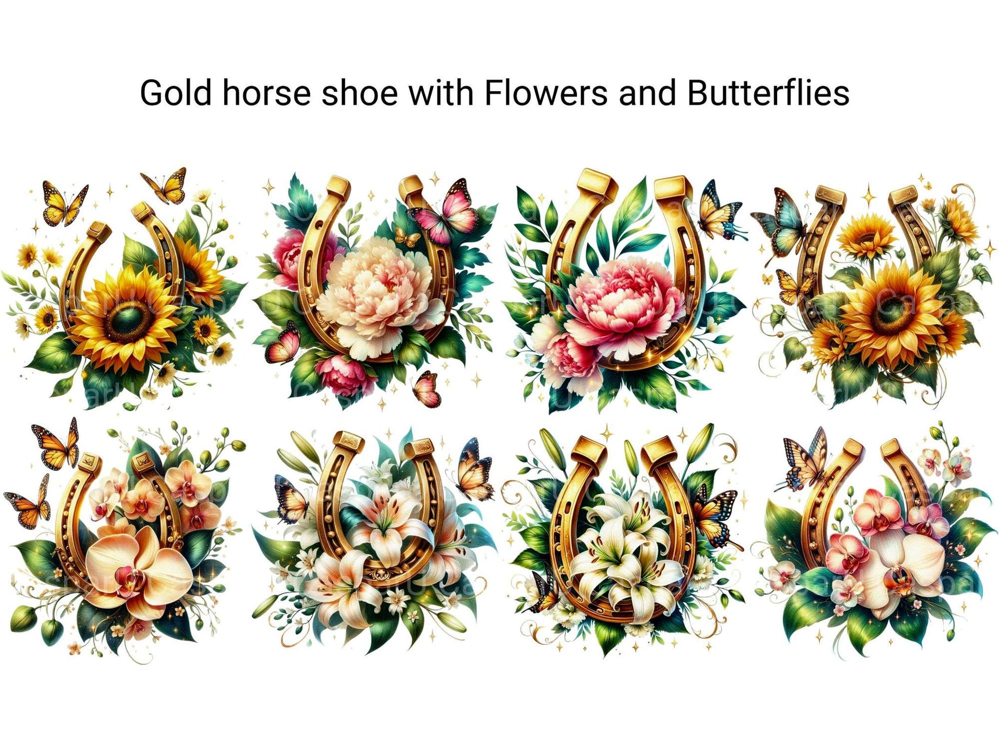Gold Horseshoe with Flowers and Butterflies - CraftNest - Digital Crafting and Art
