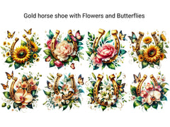 Gold Horseshoe with Flowers and Butterflies - CraftNest - Digital Crafting and Art
