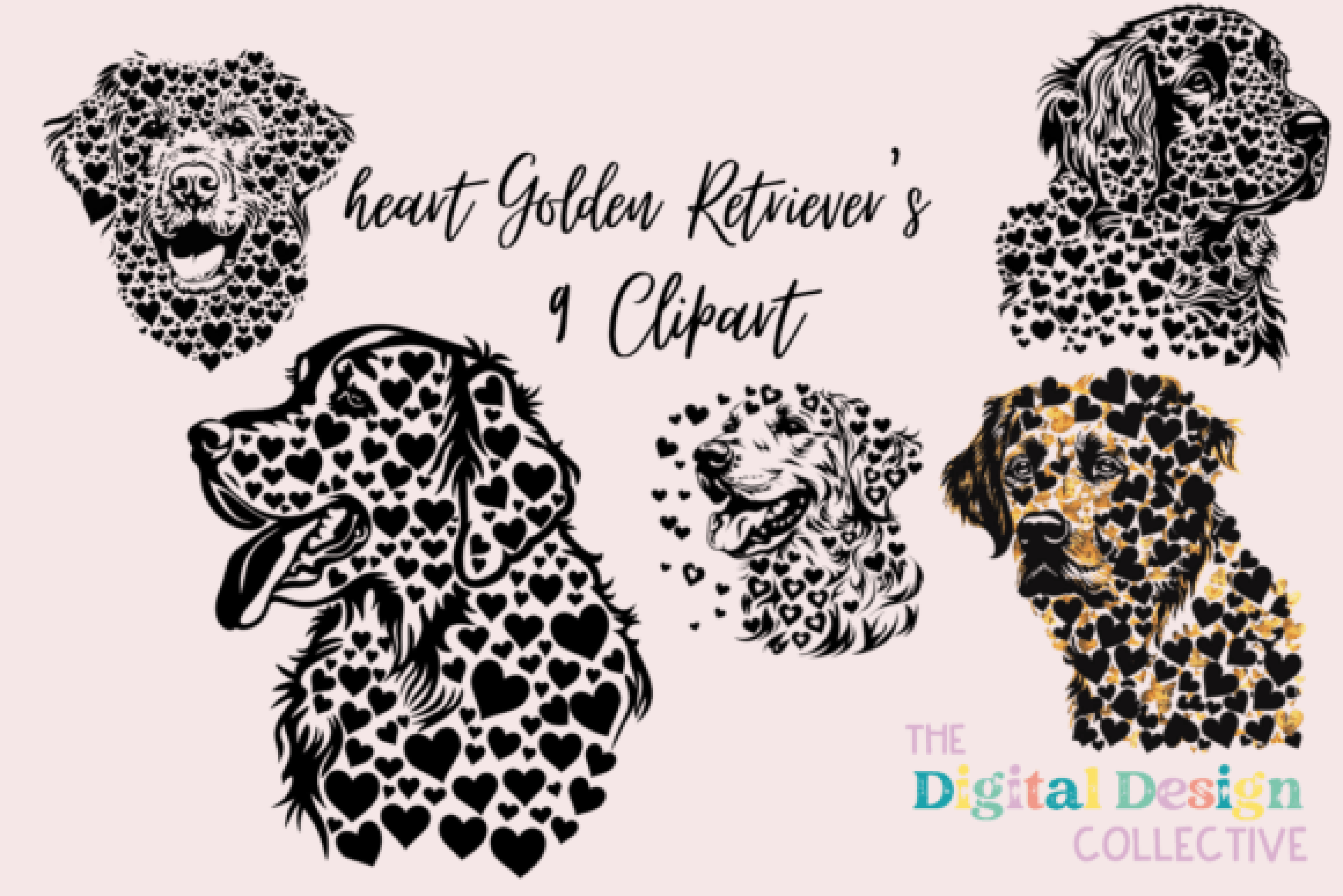 Golden Retriever Hearts Clipart Bundle